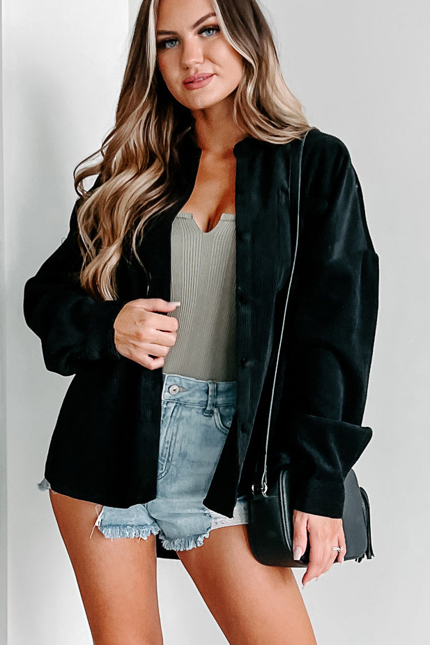 Saturdays At Market Oversized Corduroy Shacket (Black)-The Formal Wear