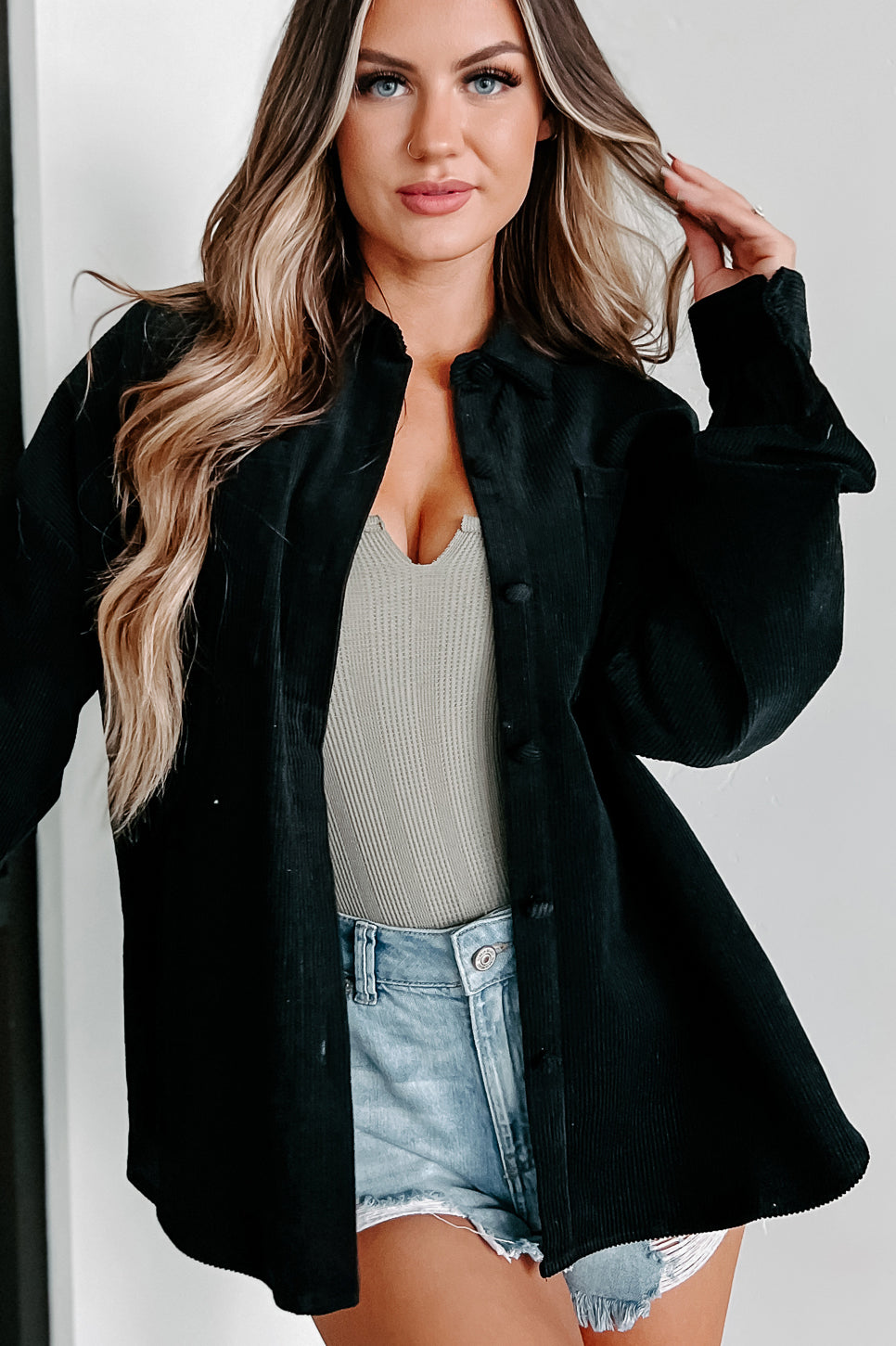 Saturdays At Market Oversized Corduroy Shacket (Black)-The Formal Wear