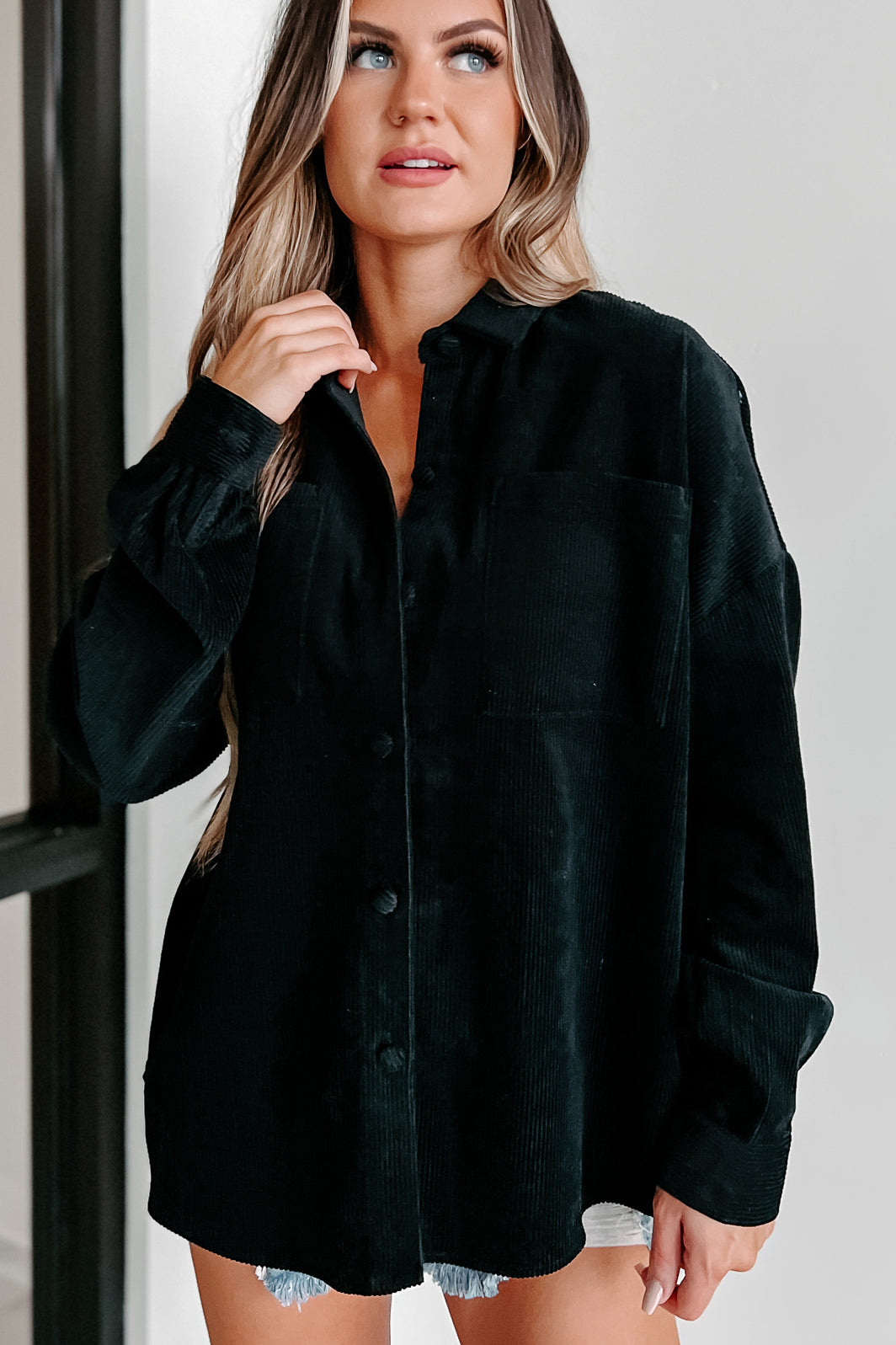 Saturdays At Market Oversized Corduroy Shacket (Black)-The Formal Wear
