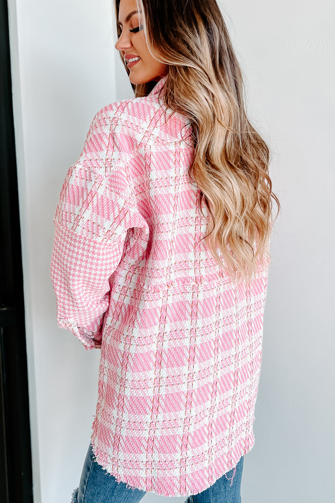 Something About You Plaid Shacket (Pink)-The Formal Wear