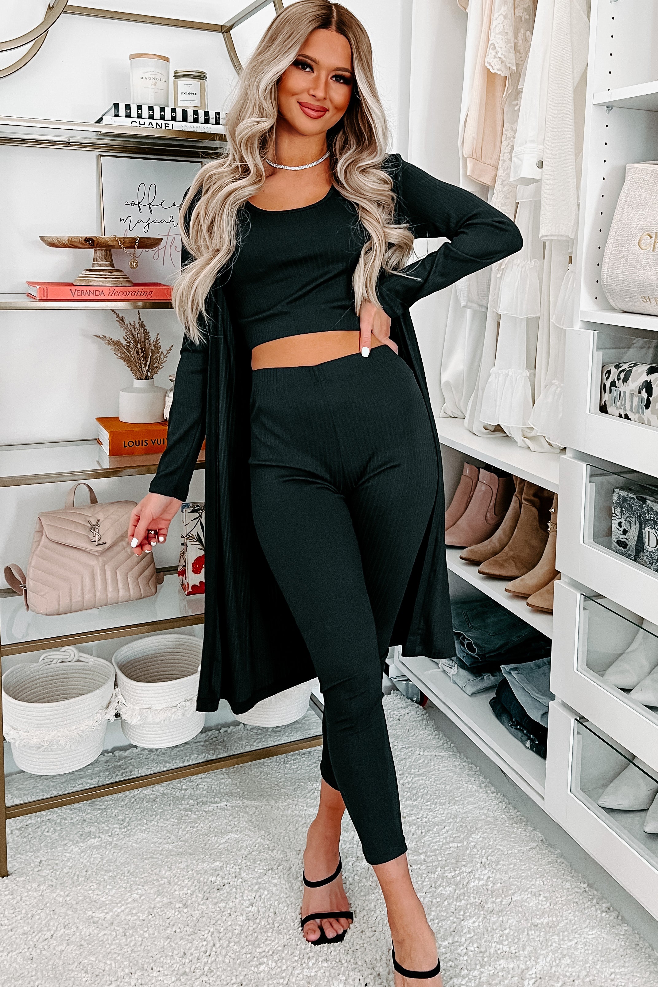 Everything And More Ribbed 3-Piece Set (Charcoal)-The Formal Wear