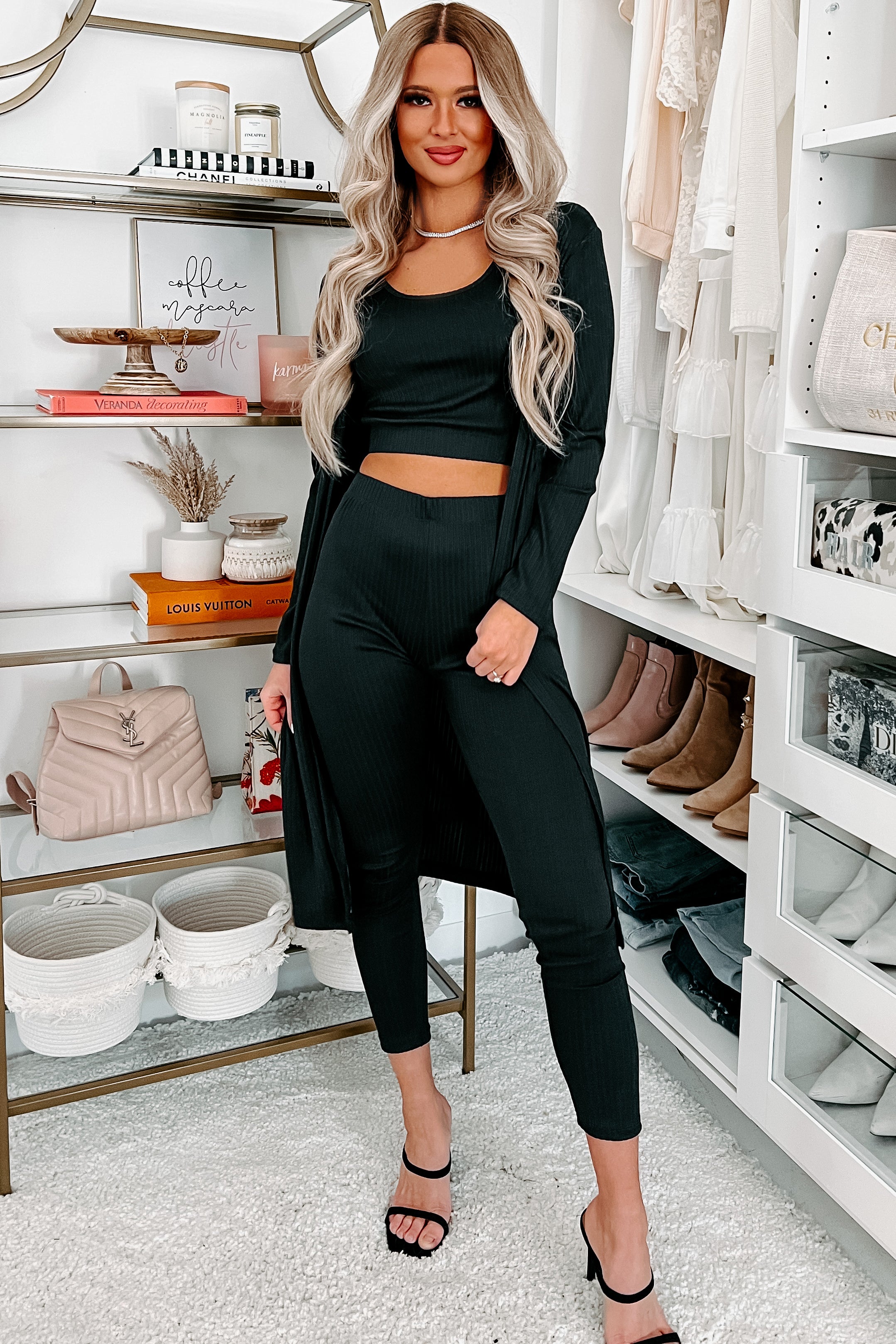 Everything And More Ribbed 3-Piece Set (Charcoal)-The Formal Wear