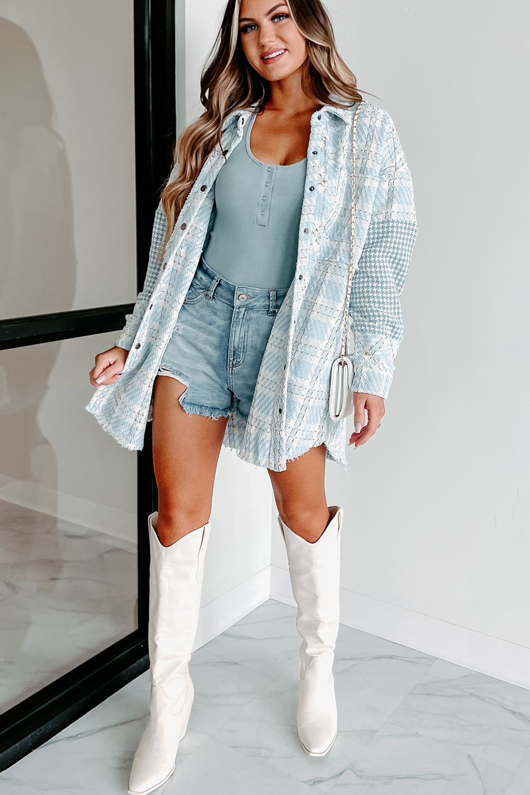 Something About You Plaid Shacket (Blue)-The Formal Wear