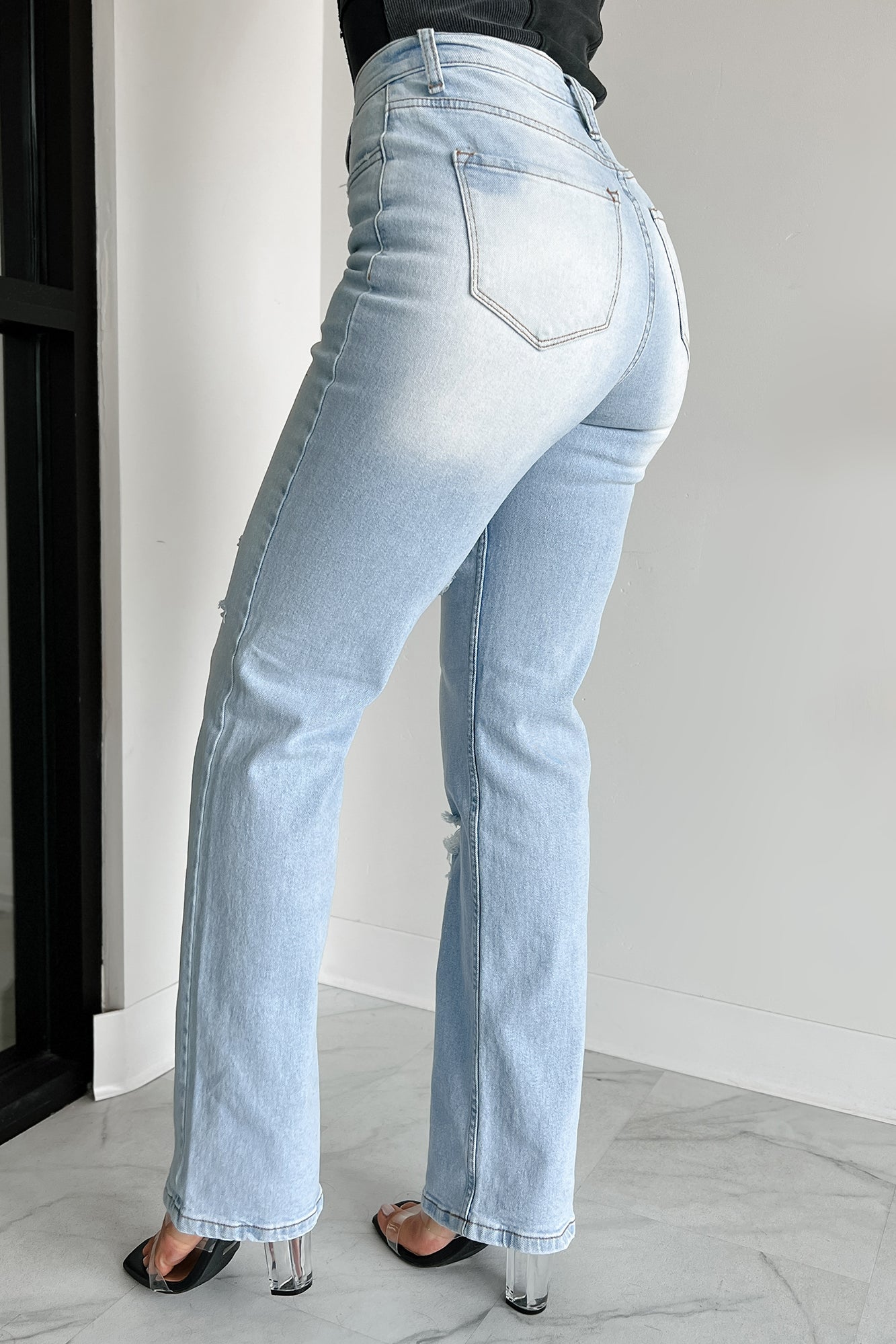 Only Good Days High Rise Distressed Wide Leg Jeans (Light)-The Formal Wear