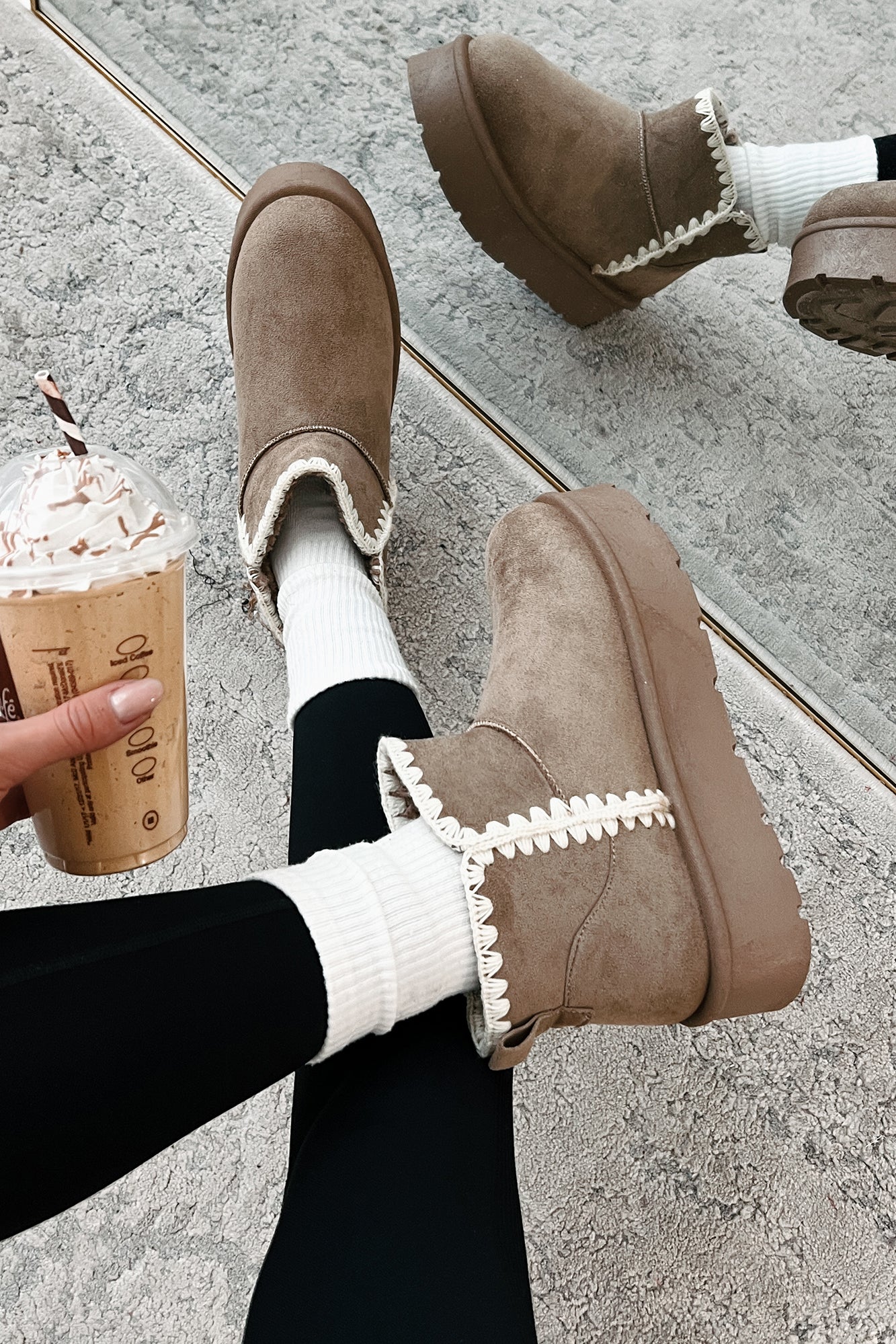 Feeling The Chill Stitch Trim Platform Booties (Oat)-The Formal Wear