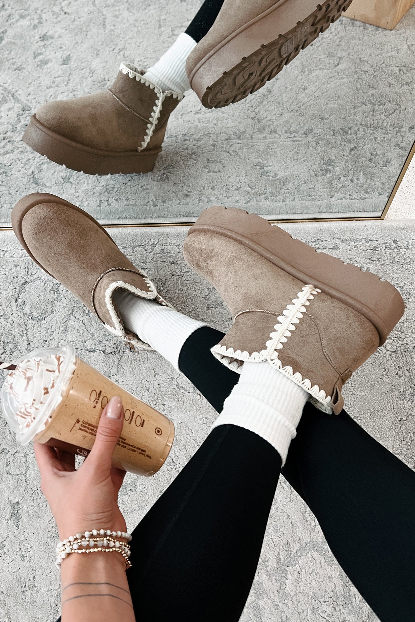 Feeling The Chill Stitch Trim Platform Booties (Oat)-The Formal Wear