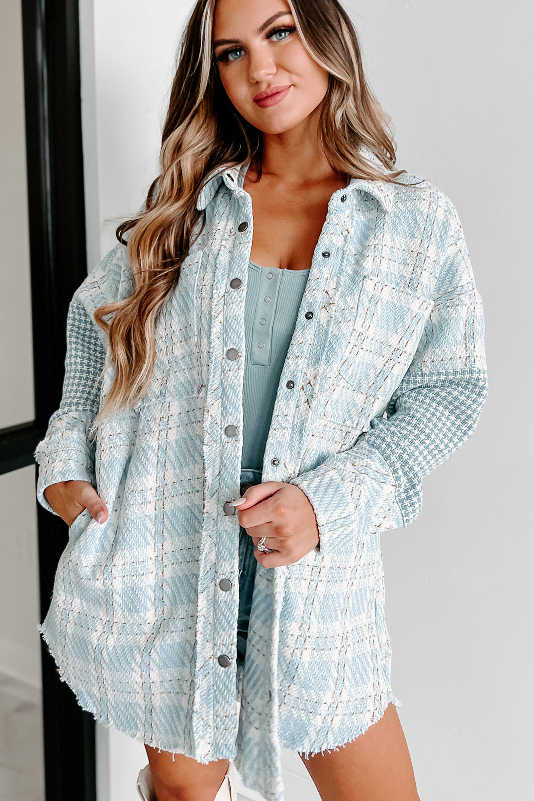 Something About You Plaid Shacket (Blue)-The Formal Wear