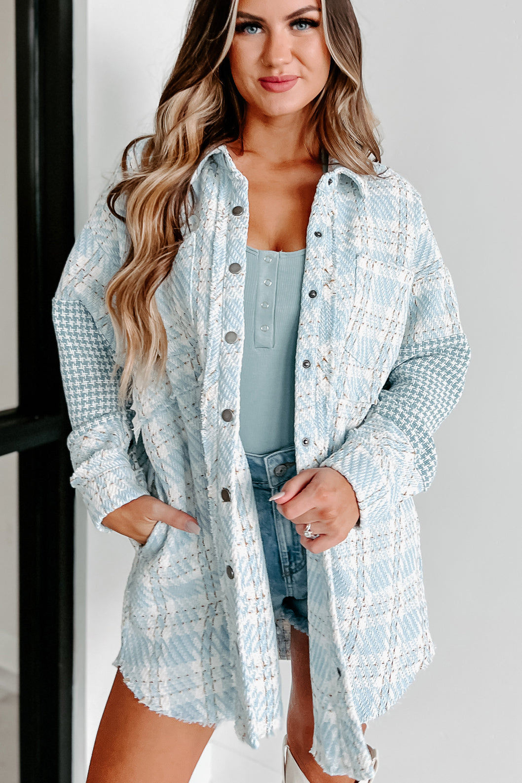 Something About You Plaid Shacket (Blue)-The Formal Wear