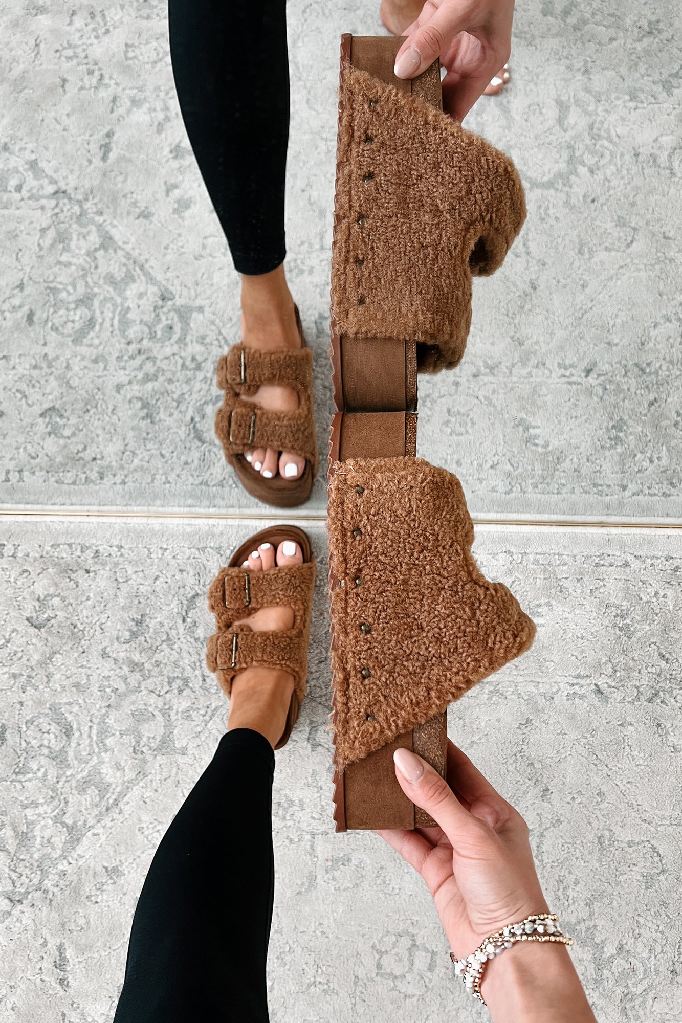 Bohemian Paradise Sherpa Platform Sandals (Brown)-The Formal Wear