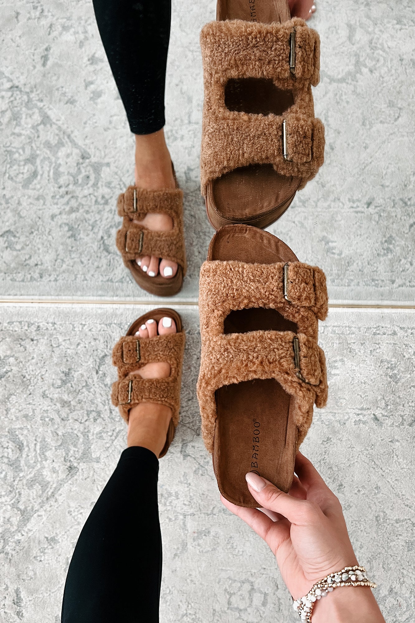 Bohemian Paradise Sherpa Platform Sandals (Brown)-The Formal Wear
