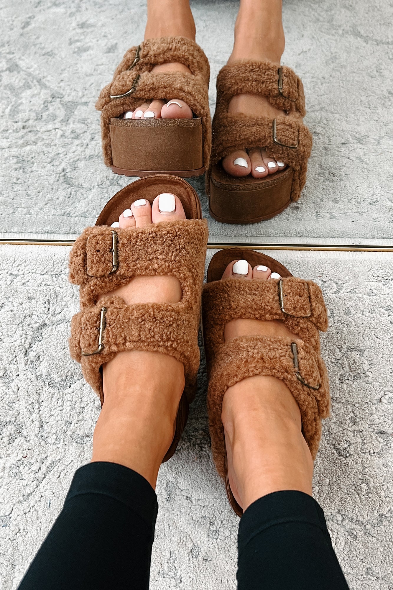 Bohemian Paradise Sherpa Platform Sandals (Brown)-The Formal Wear