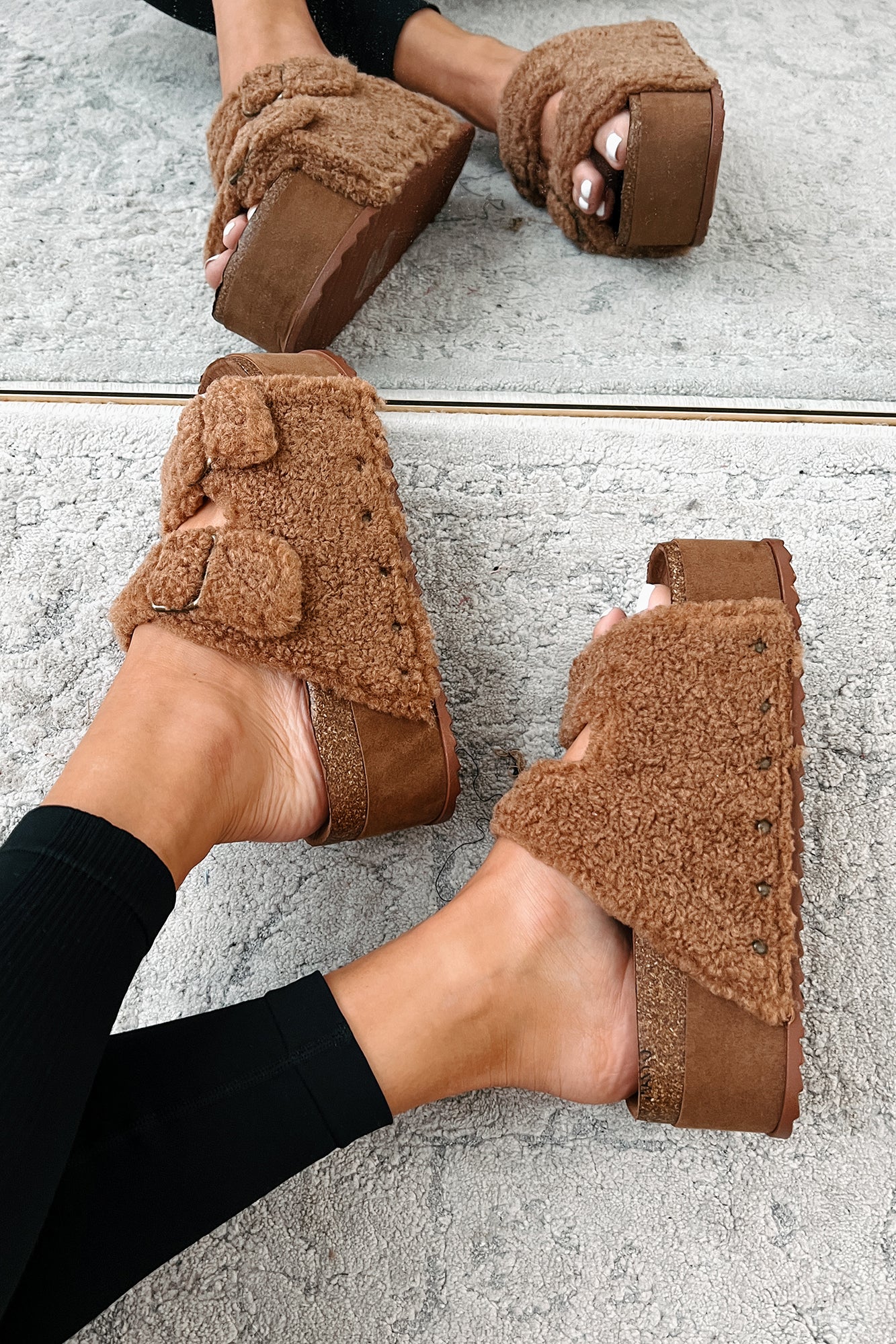 Bohemian Paradise Sherpa Platform Sandals (Brown)-The Formal Wear