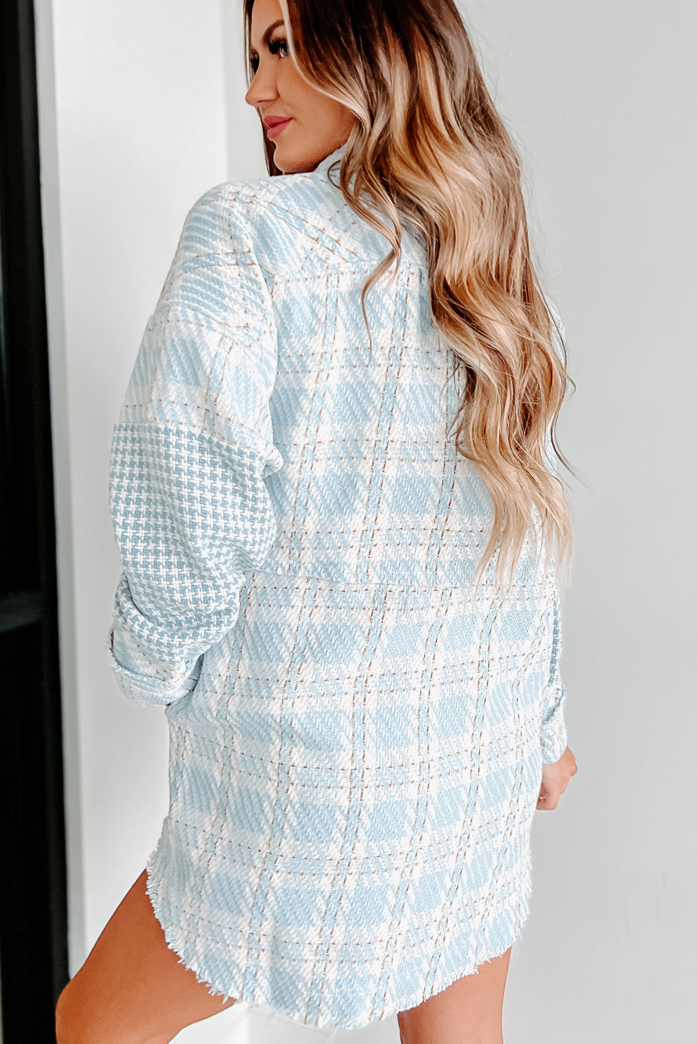 Something About You Plaid Shacket (Blue)-The Formal Wear