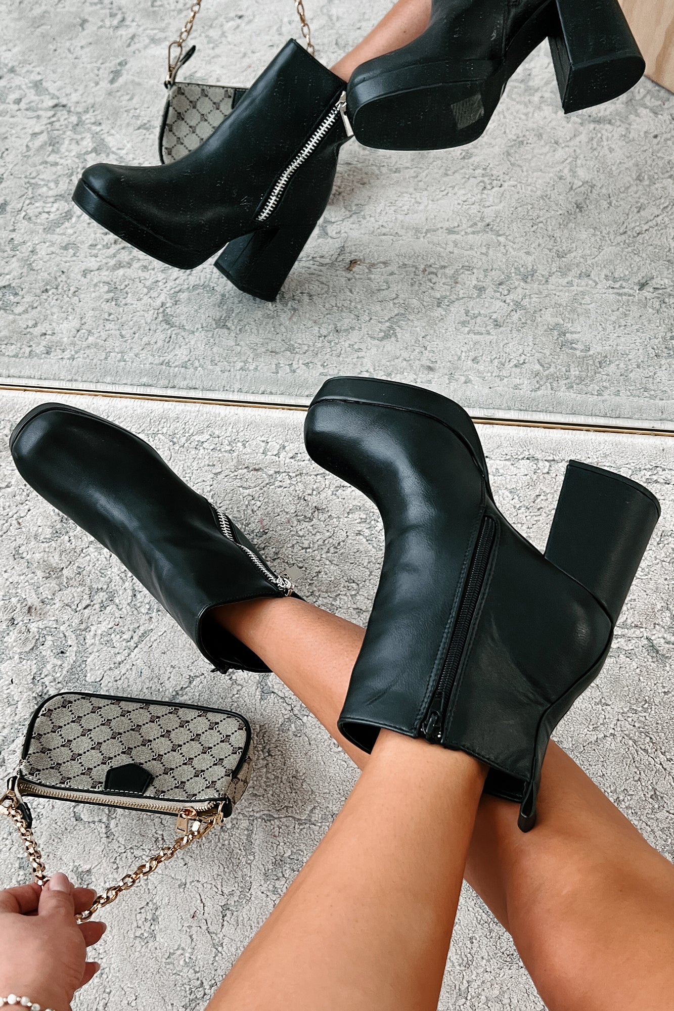 Straight Facts Zipper Detail Platform Booties (Black)-The Formal Wear