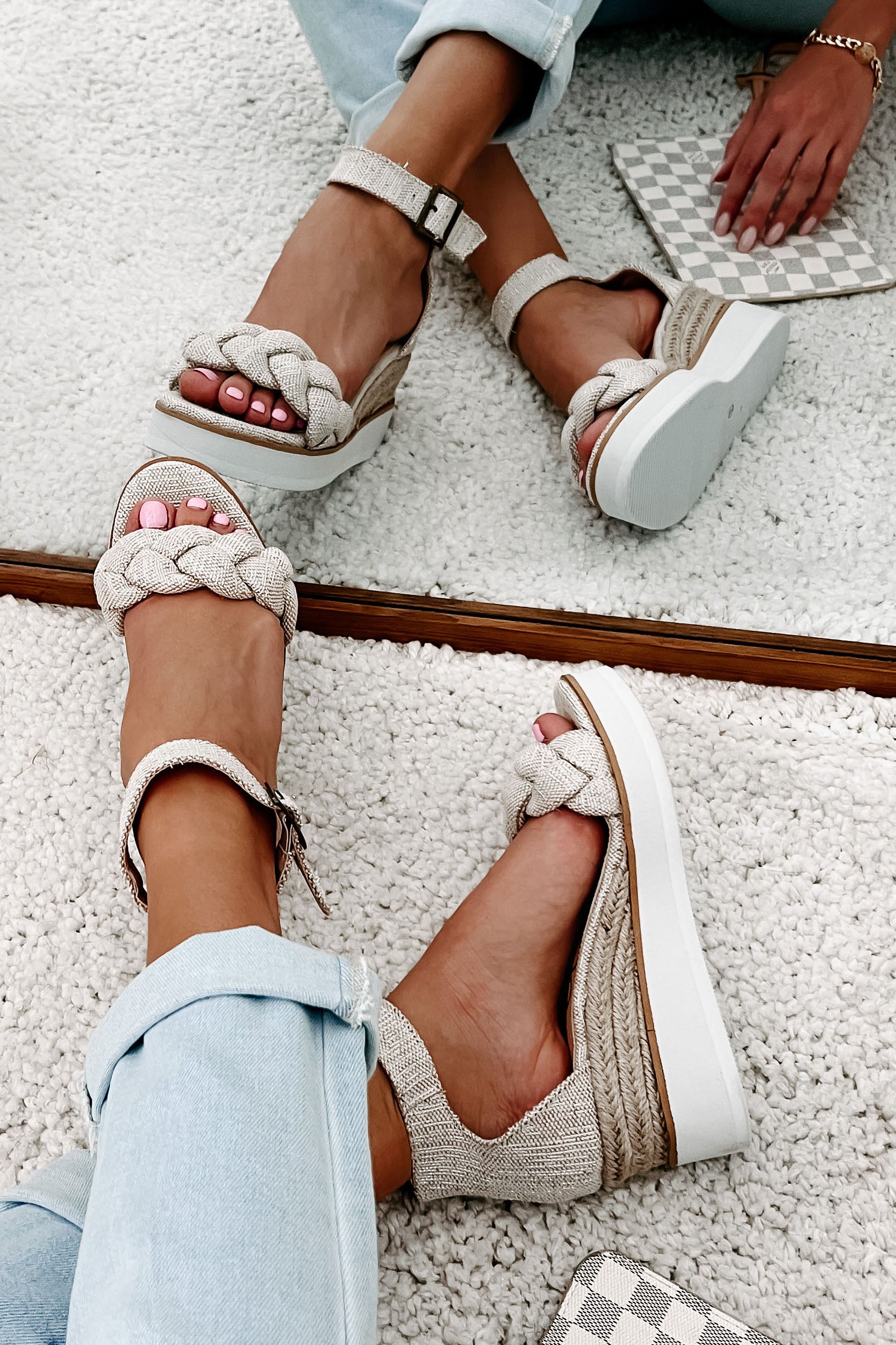 Every Little Step Braided Wedge Sandal (Natural/Silver)-The Formal Wear