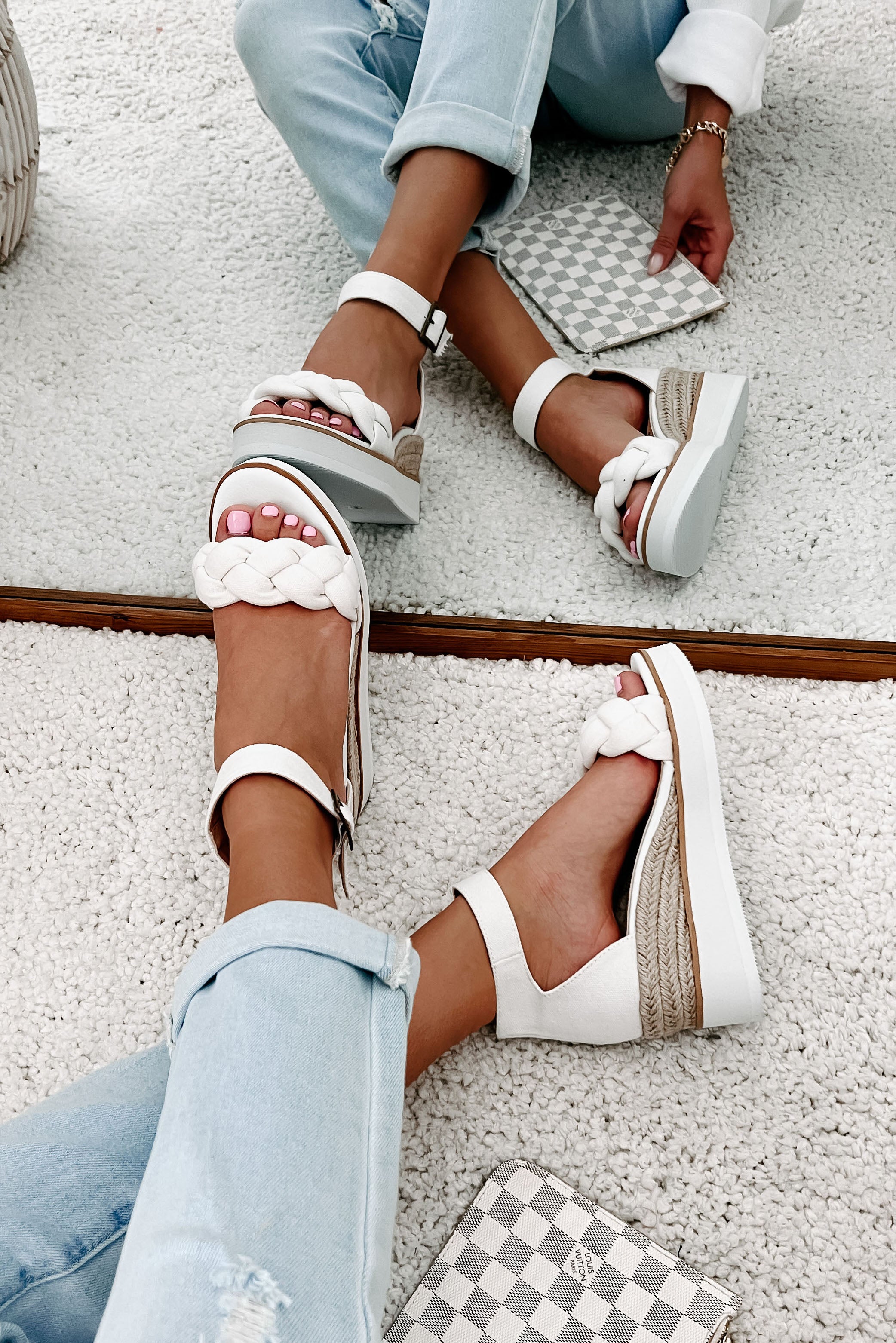 Every Little Step Braided Wedge Sandal (White)-The Formal Wear