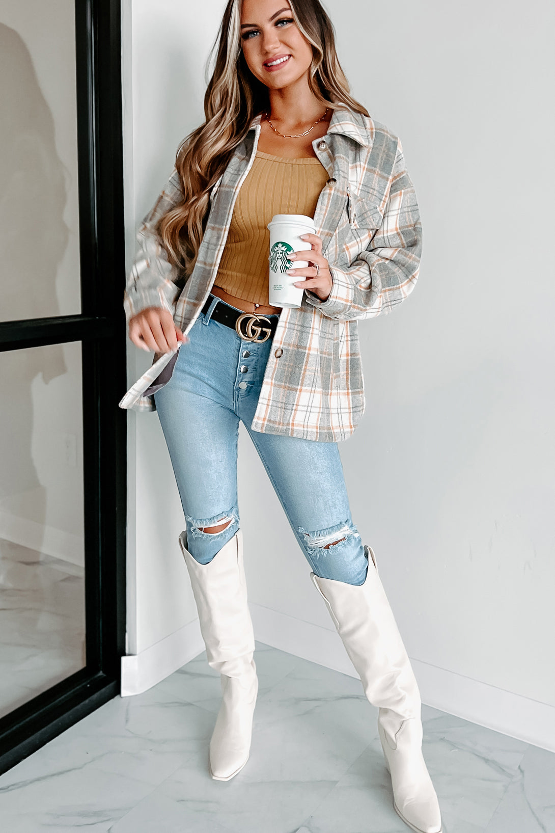 Remembered Pasts Plaid Shacket (Heather Grey)-The Formal Wear