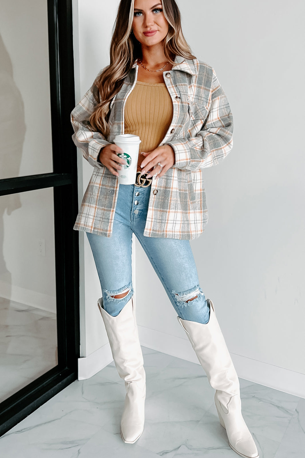 Remembered Pasts Plaid Shacket (Heather Grey)-The Formal Wear