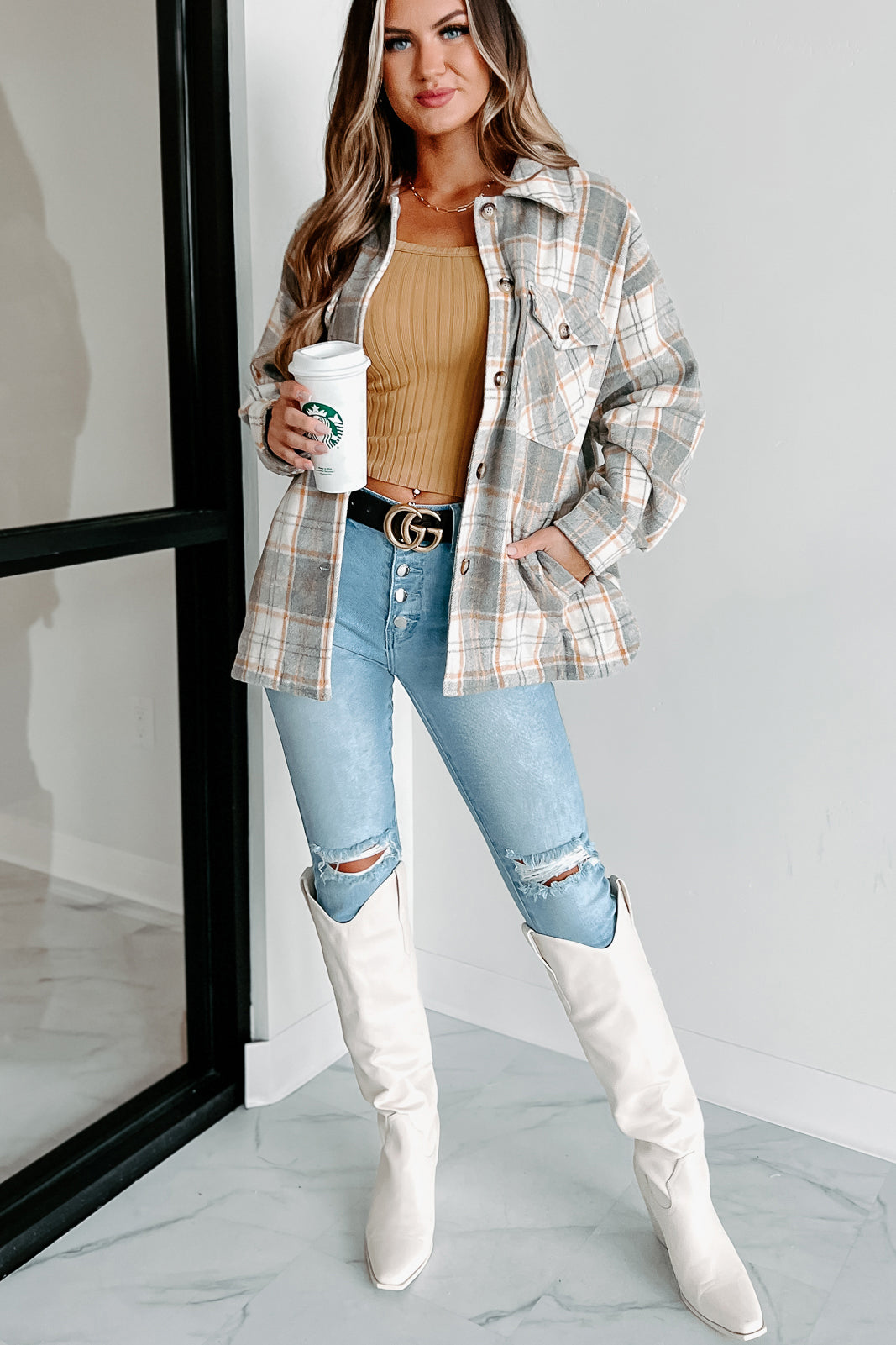 Remembered Pasts Plaid Shacket (Heather Grey)-The Formal Wear