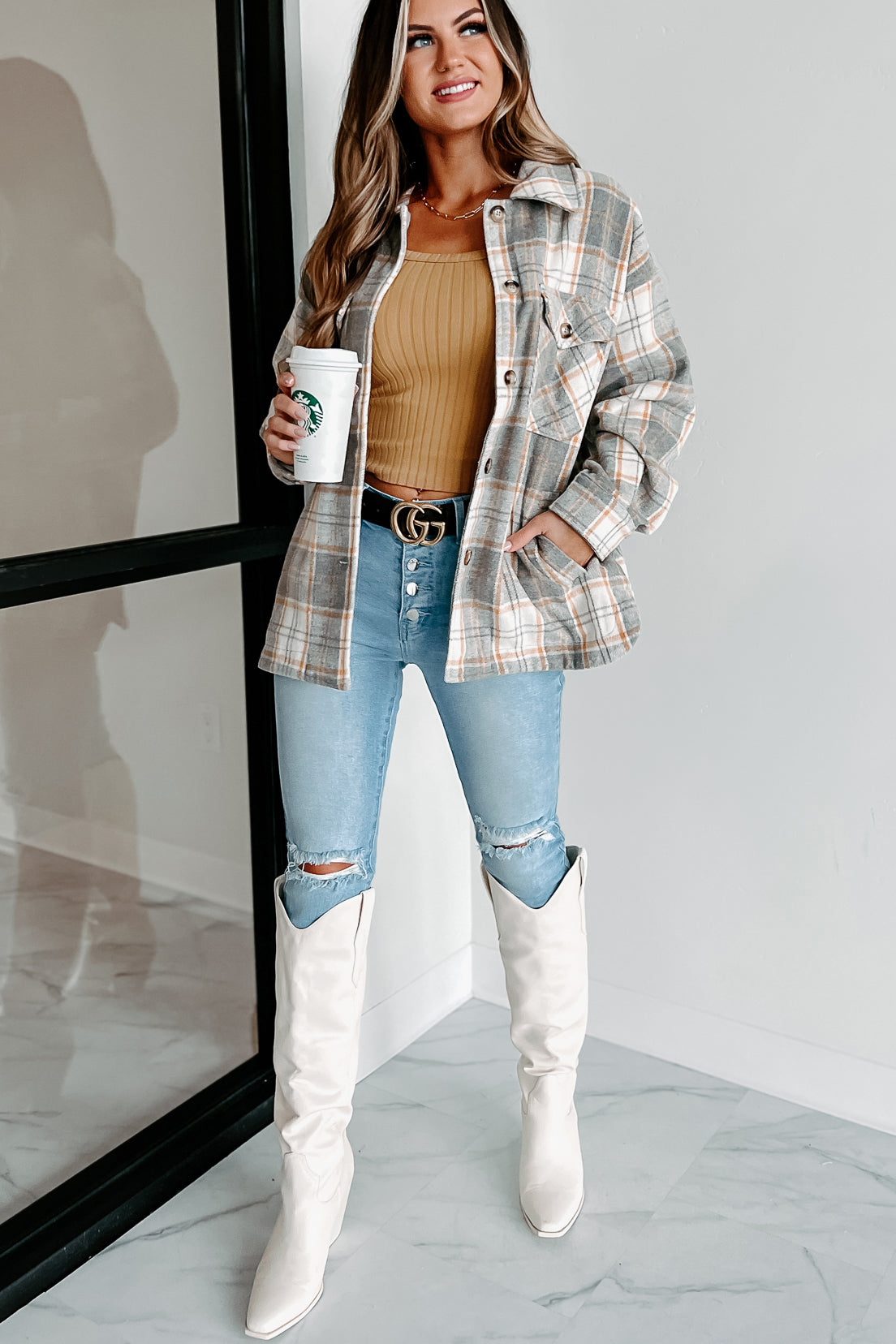 Remembered Pasts Plaid Shacket (Heather Grey)-The Formal Wear