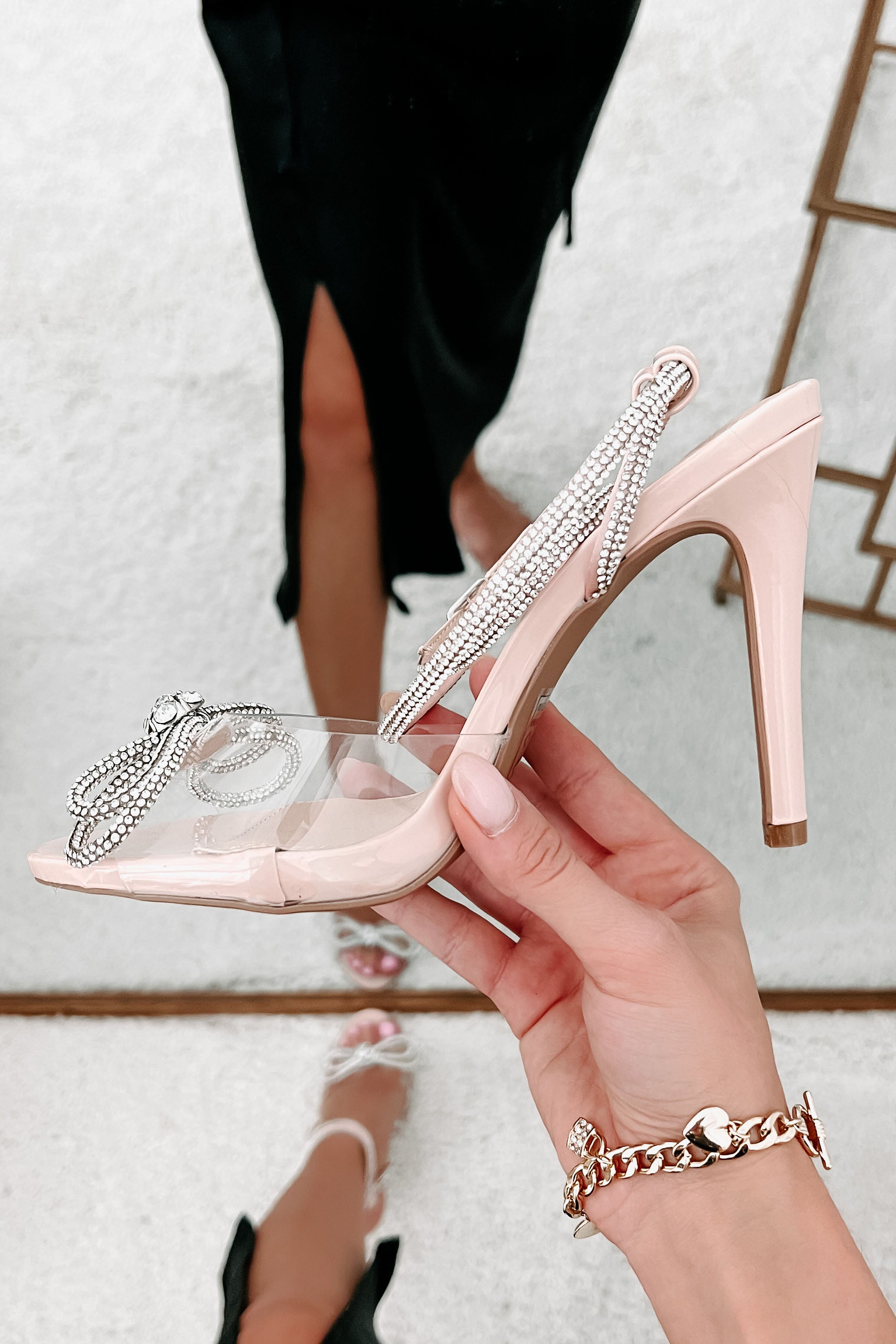 Getting Girly Rhinestone Bow Heel (Nude)-The Formal Wear