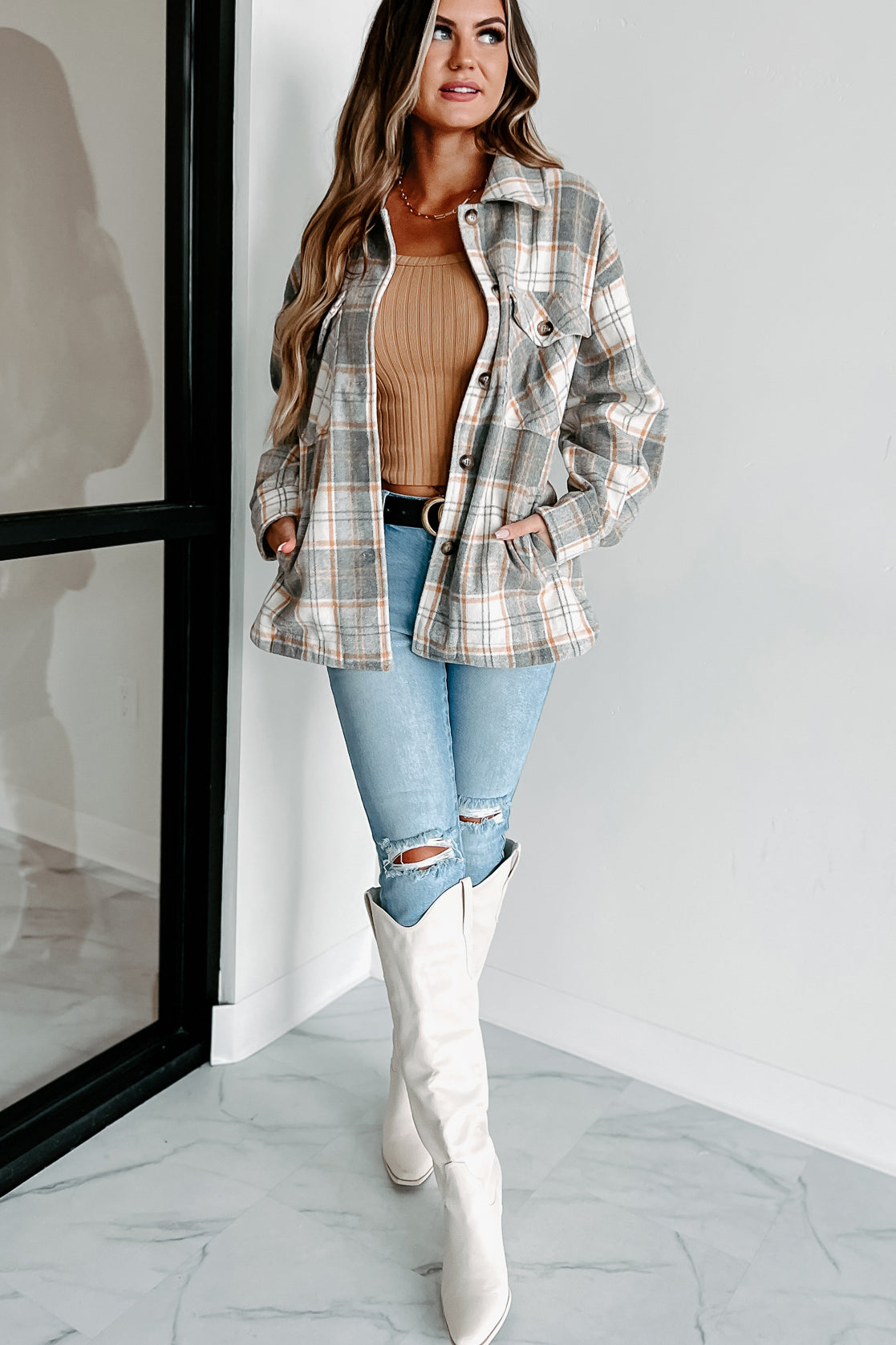 Remembered Pasts Plaid Shacket (Heather Grey)-The Formal Wear