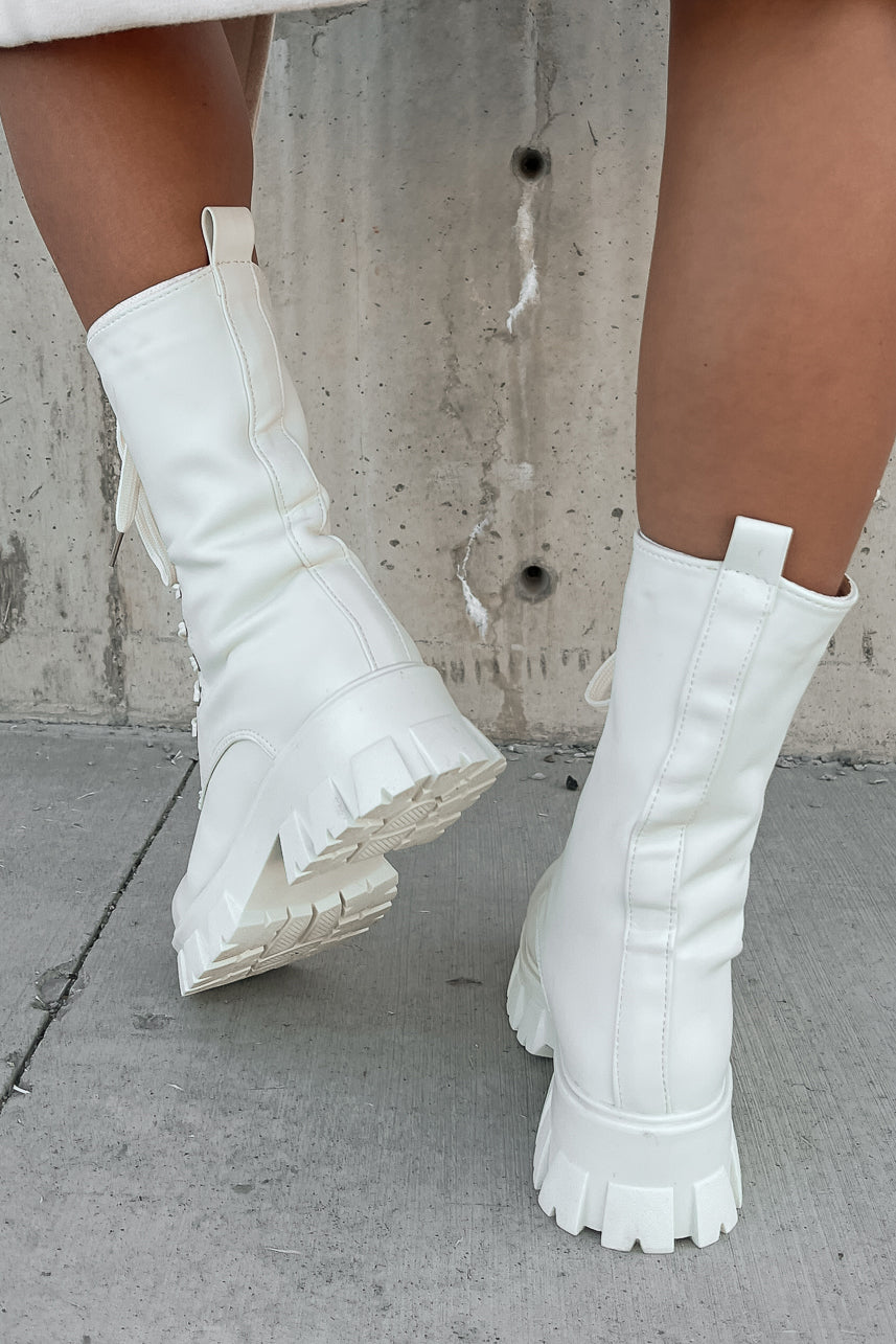 Doorbuster Get A Move On Lace-Up Combat Boots (White)-The Formal Wear