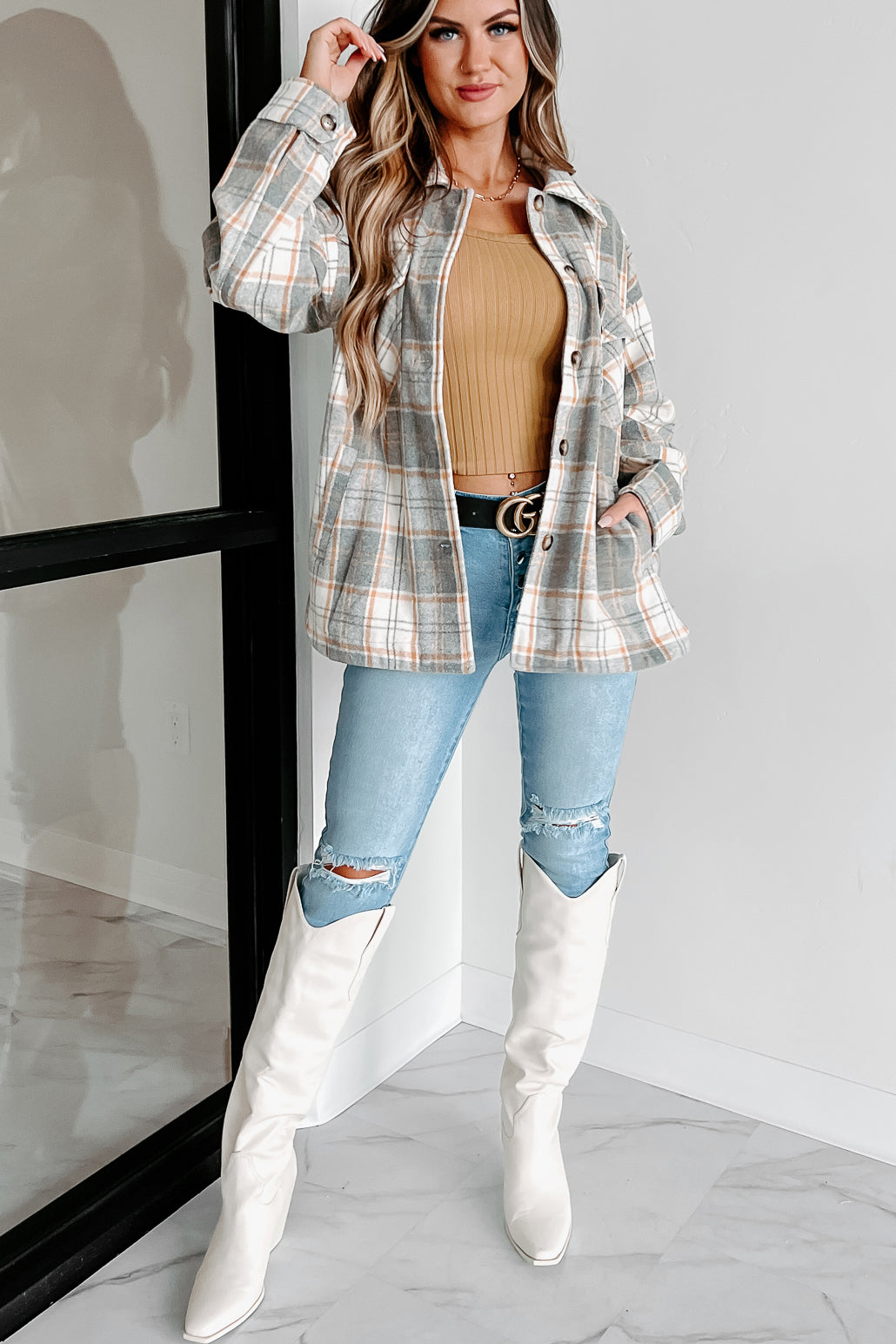 Remembered Pasts Plaid Shacket (Heather Grey)-The Formal Wear