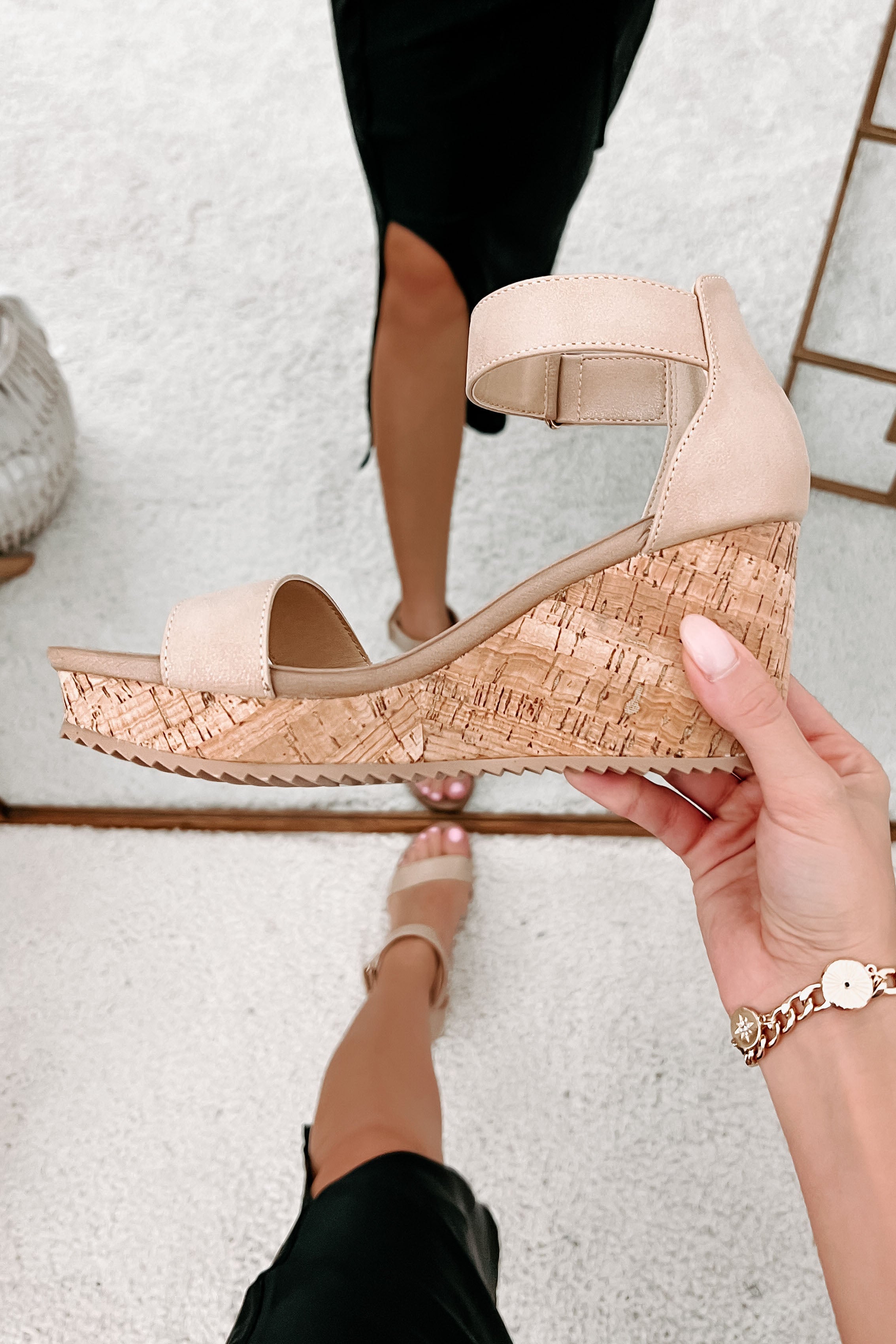 Avalon Cork Wedge Sandals (Metallic Nude)-The Formal Wear