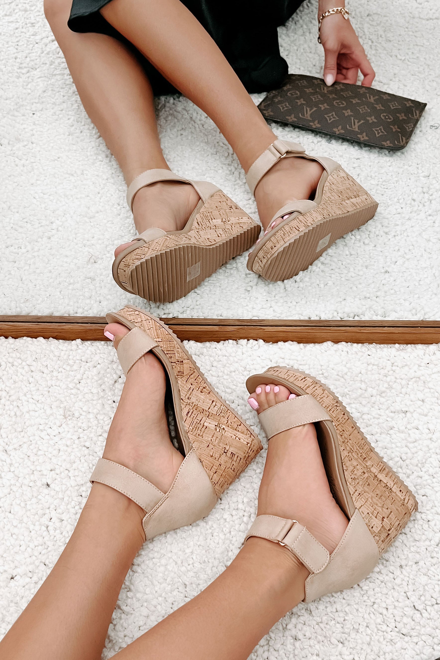 Avalon Cork Wedge Sandals (Metallic Nude)-The Formal Wear