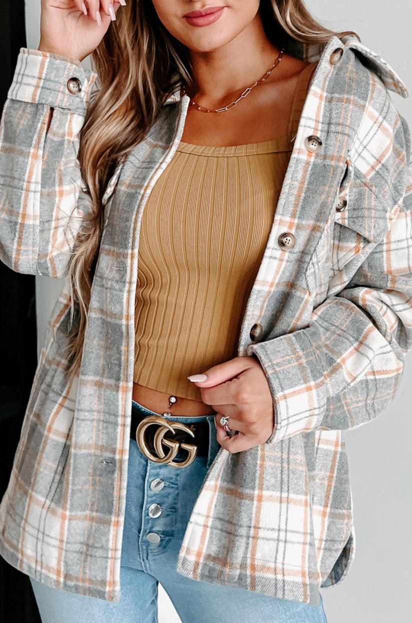 Remembered Pasts Plaid Shacket (Heather Grey)-The Formal Wear