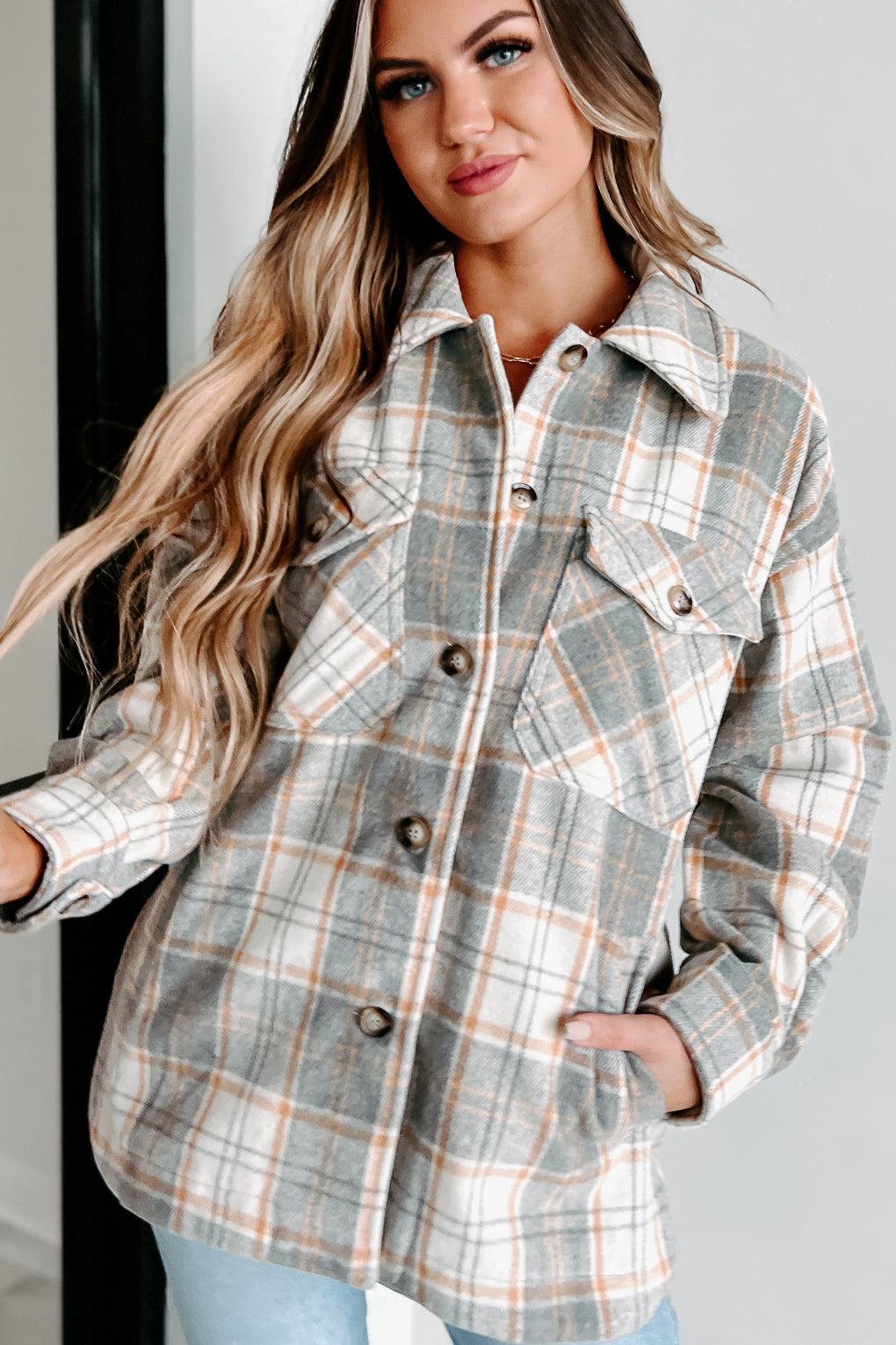 Remembered Pasts Plaid Shacket (Heather Grey)-The Formal Wear