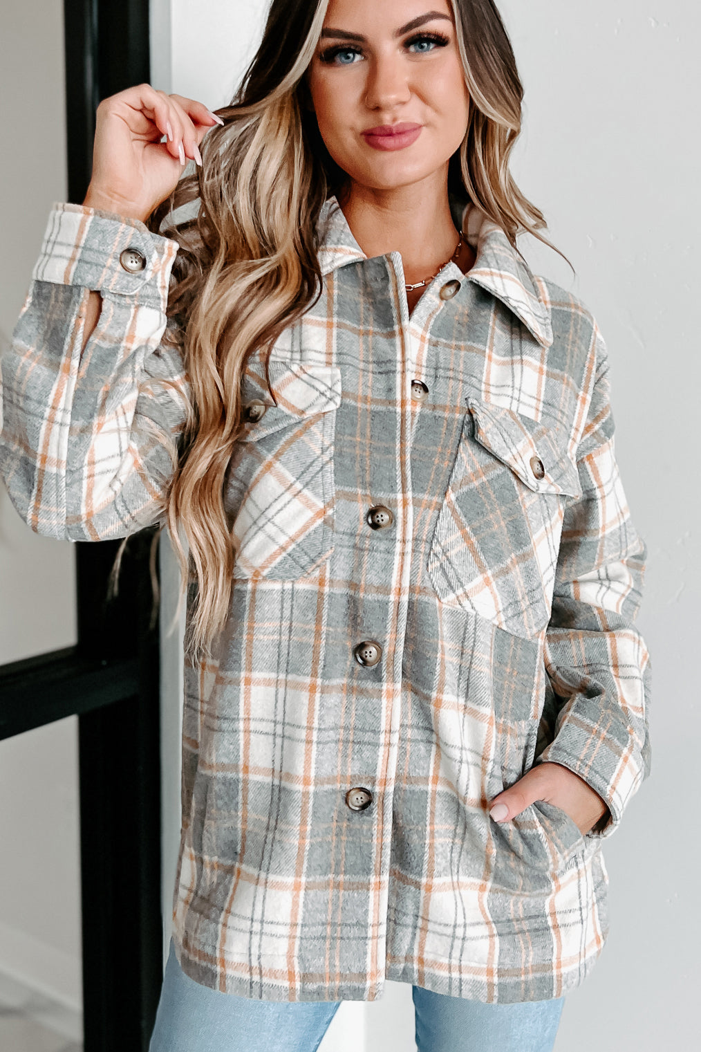 Remembered Pasts Plaid Shacket (Heather Grey)-The Formal Wear