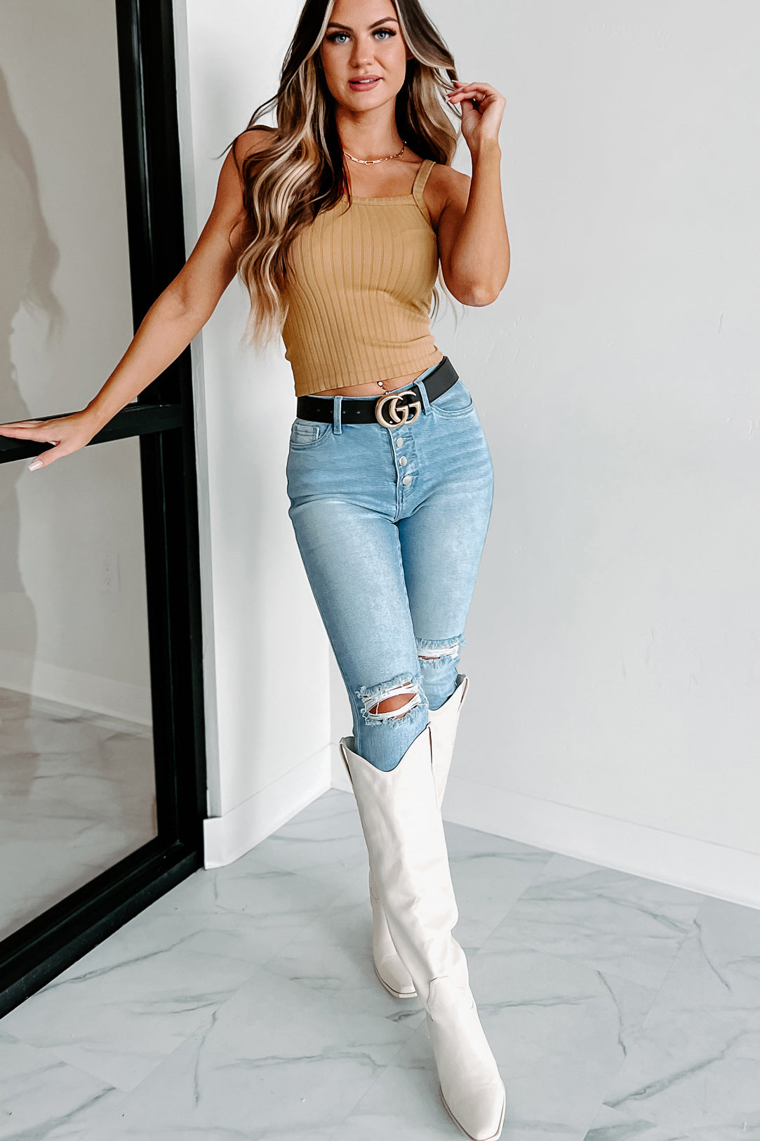 Living Truth Ribbed Tank Top (Caramel)-The Formal Wear