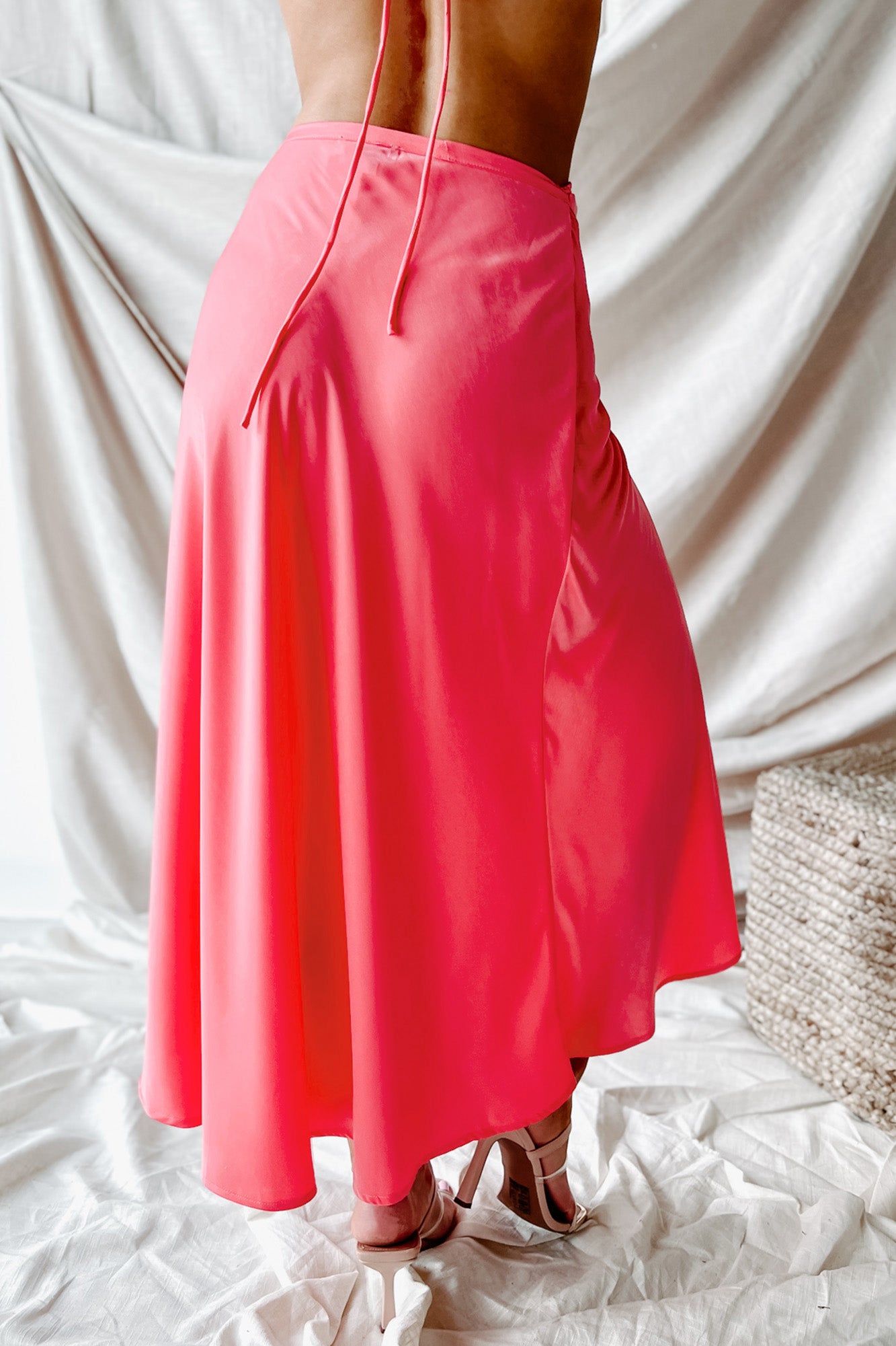 On One Condition Two-Piece Satin Skirt Set (Coral)-The Formal Wear