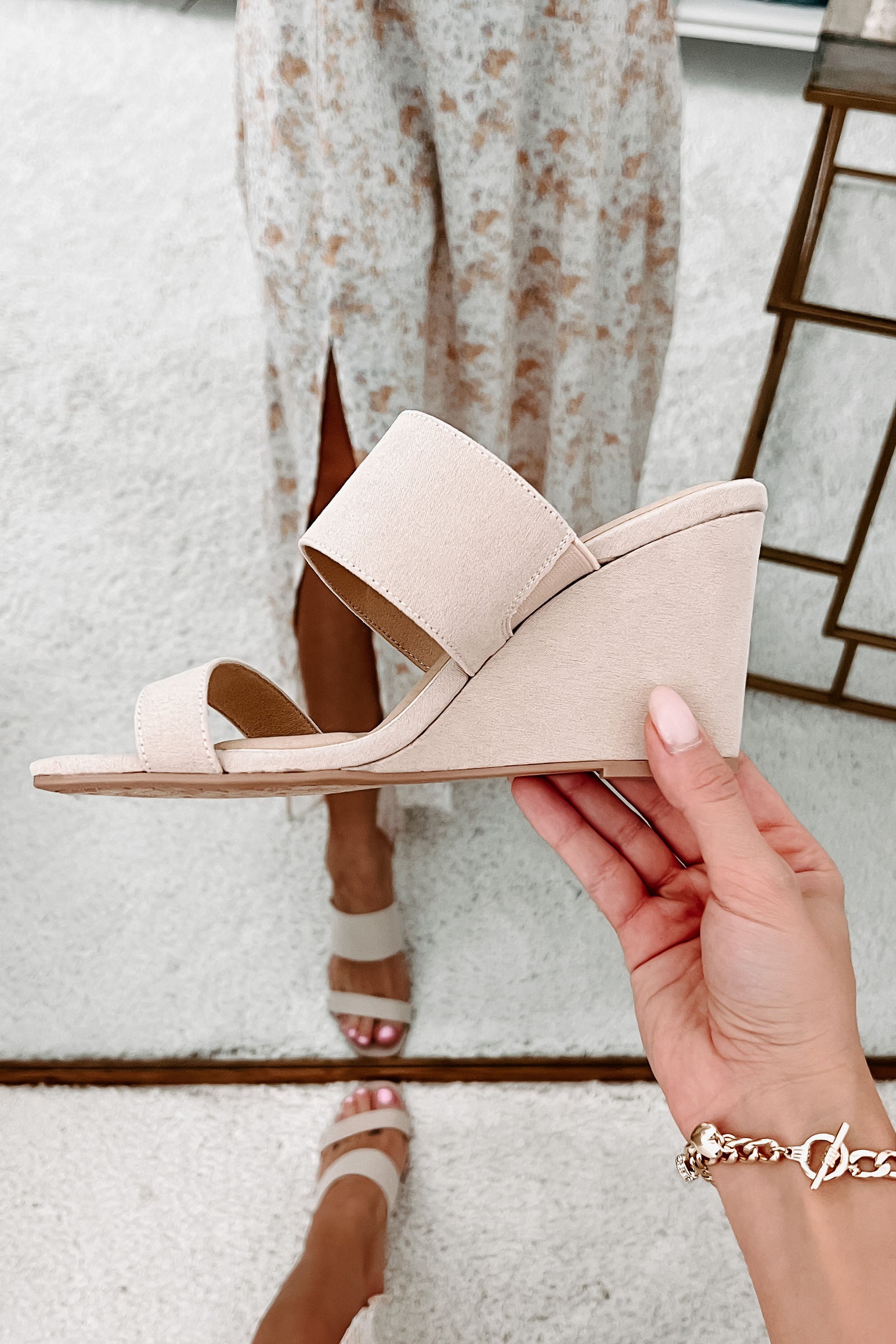 Fanciful Feelings Wedge Sandals (Nude)-The Formal Wear