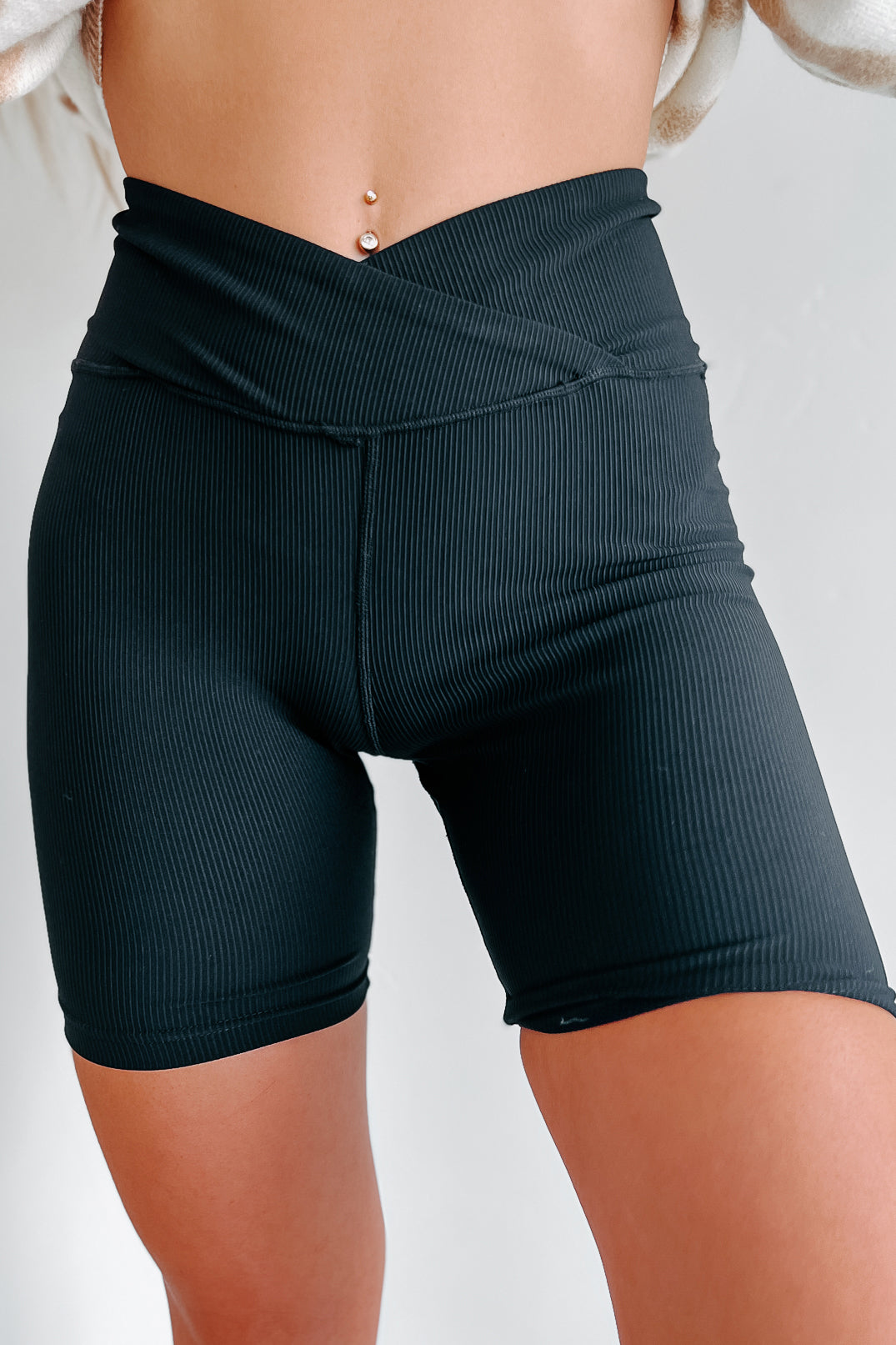 Trying To Keep Up Ribbed Biker Shorts (Black)-The Formal Wear