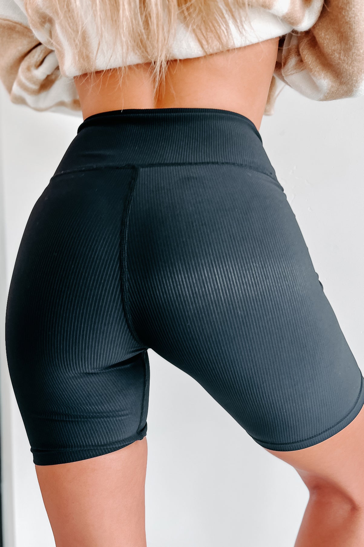 Trying To Keep Up Ribbed Biker Shorts (Black)-The Formal Wear