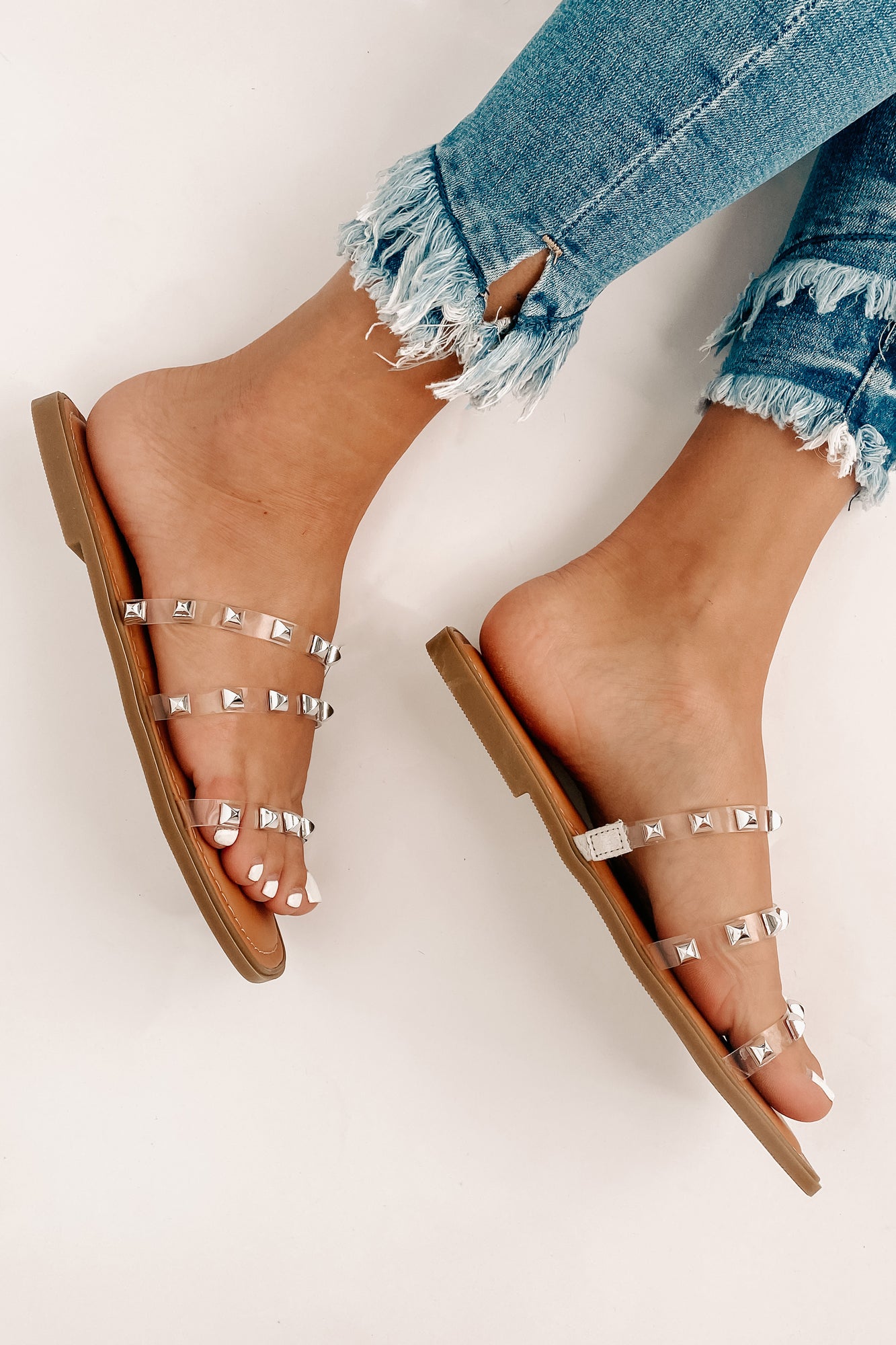 A Clear Path Clear Studded Sandals (Lucite)-The Formal Wear