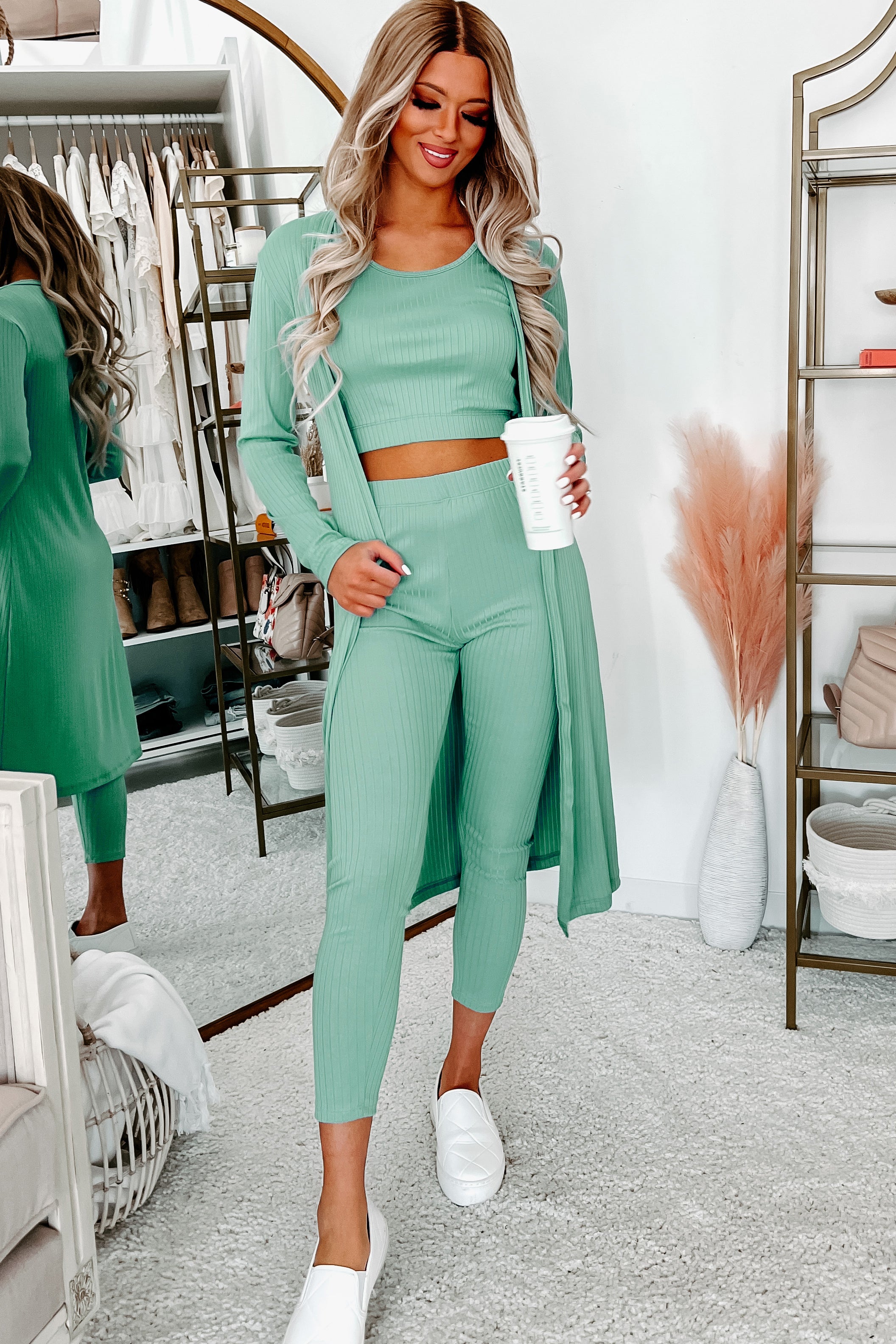 Everything And More Ribbed 3-Piece Set (Seafoam)-The Formal Wear