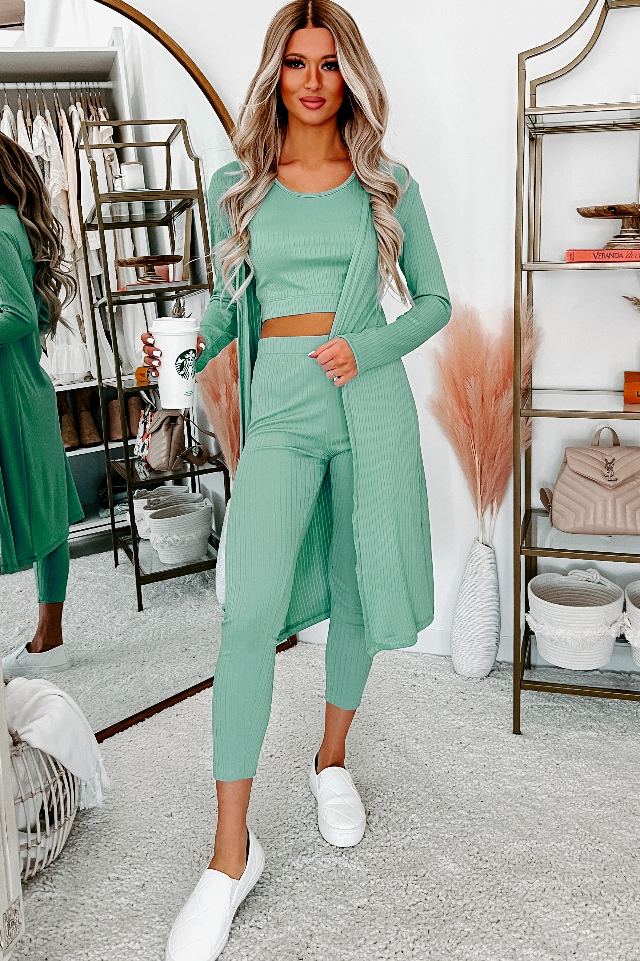 Everything And More Ribbed 3-Piece Set (Seafoam)-The Formal Wear
