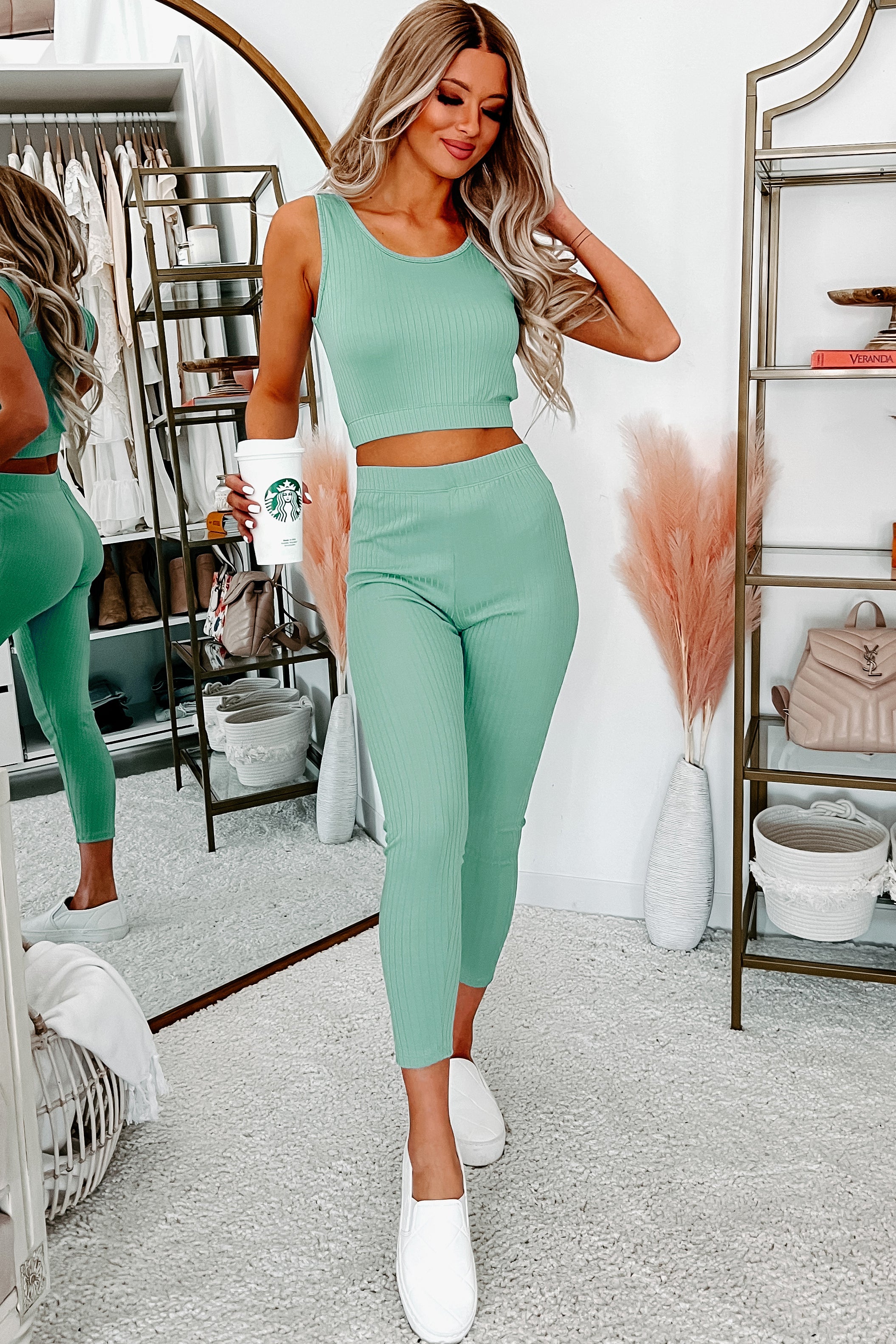 Everything And More Ribbed 3-Piece Set (Seafoam)-The Formal Wear