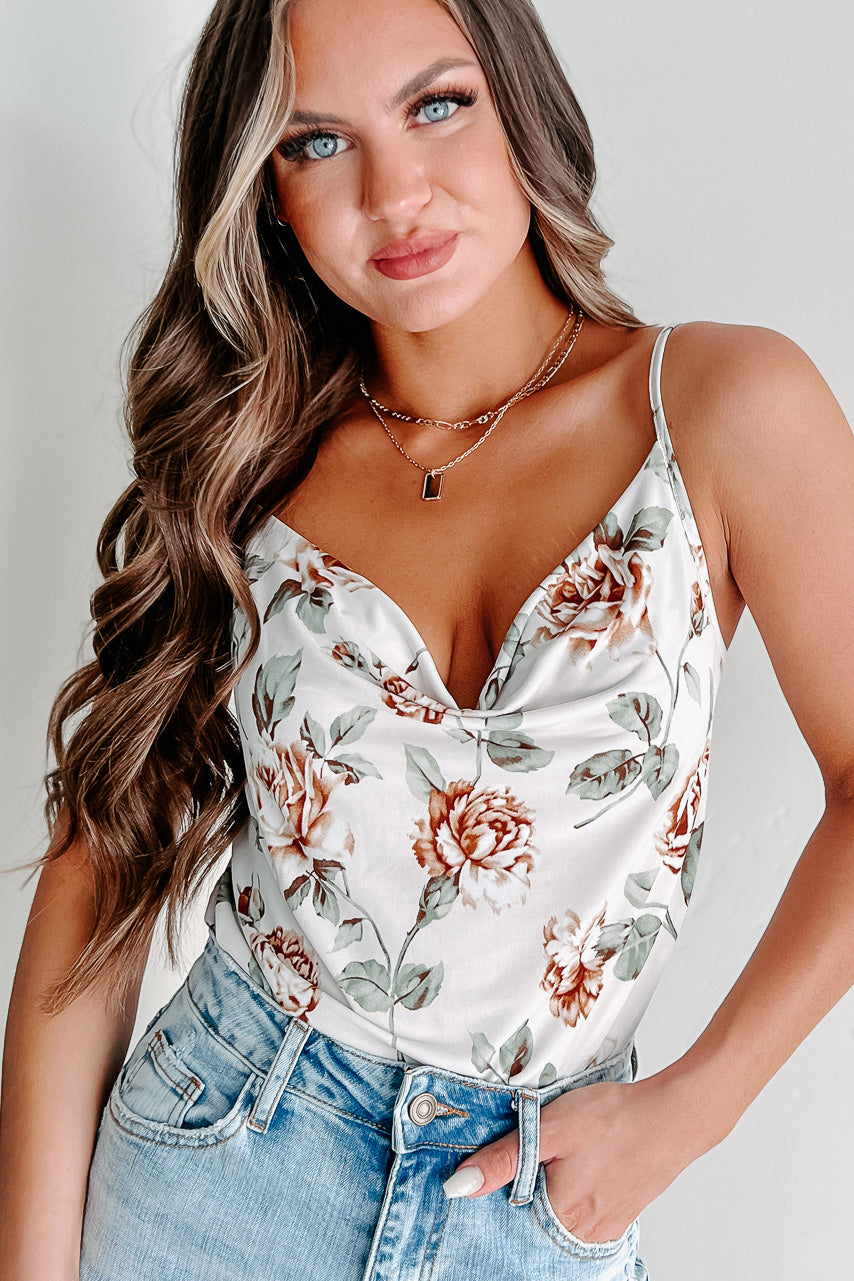 Being Sweet & Subtle Floral Tank Top (Off White/Mocha)-The Formal Wear