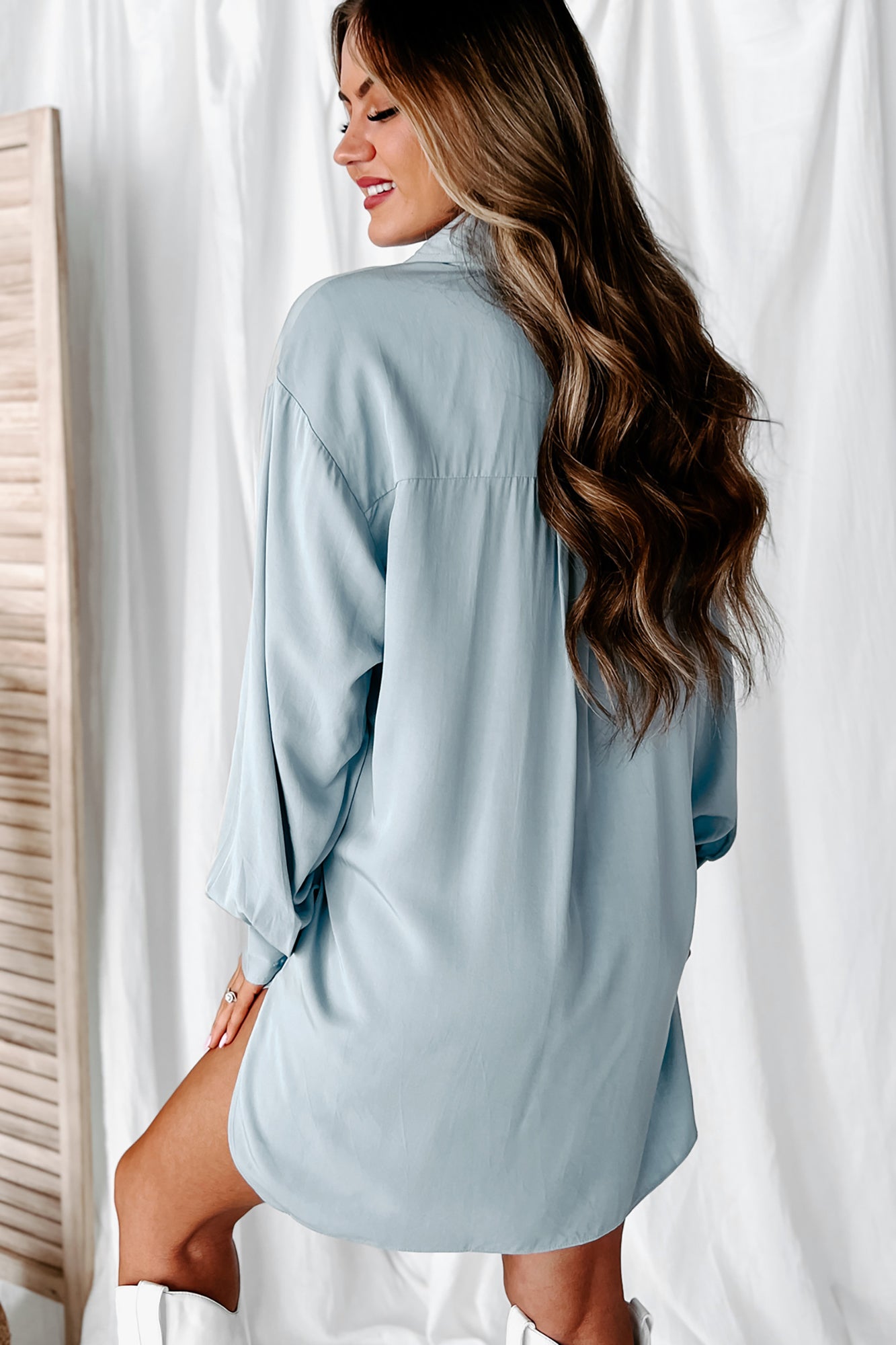 Casual In Charleston High-Low Button-Down Tunic (Blue)-The Formal Wear