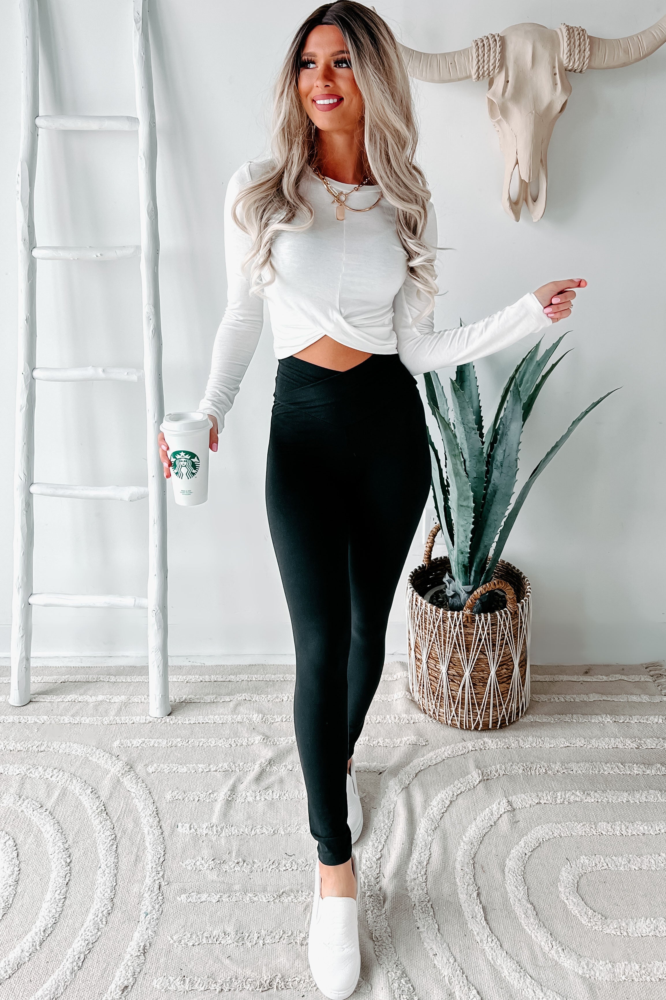 Setting The Standard Cross-Front Leggings (Black)-The Formal Wear