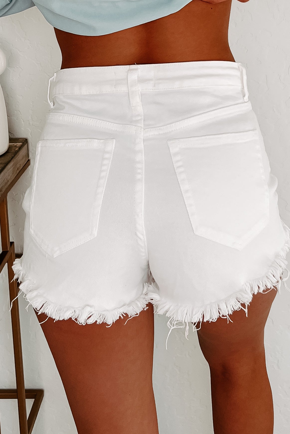 Standout Distressed High Rise Shorts (White)-The Formal Wear