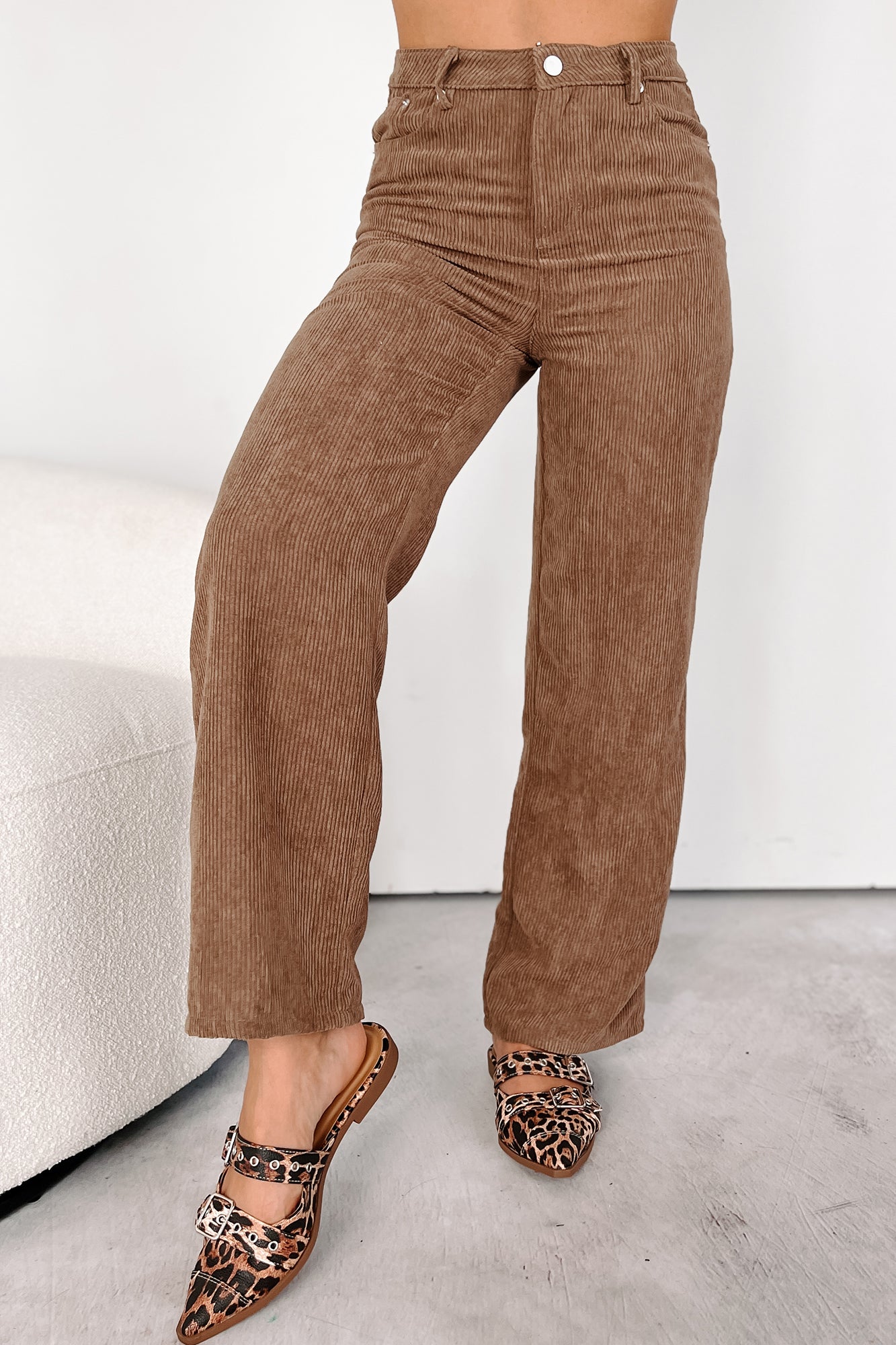 Zachary High Rise Corduroy Pants (Mocha)-The Formal Wear