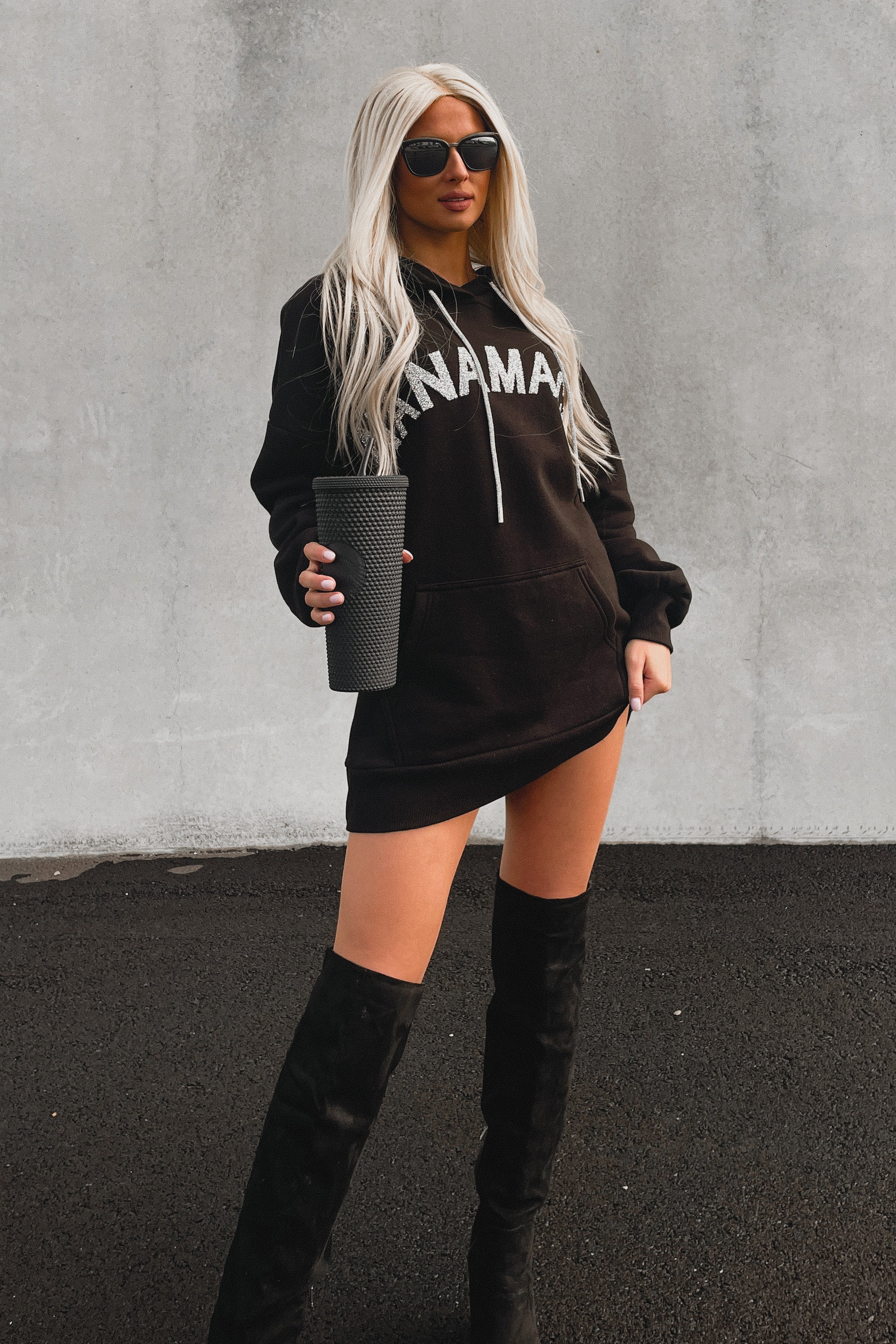 Boujee Babe Rhinestone Embellished "TheFormalWear" Hoodie (Black)-The Formal Wear