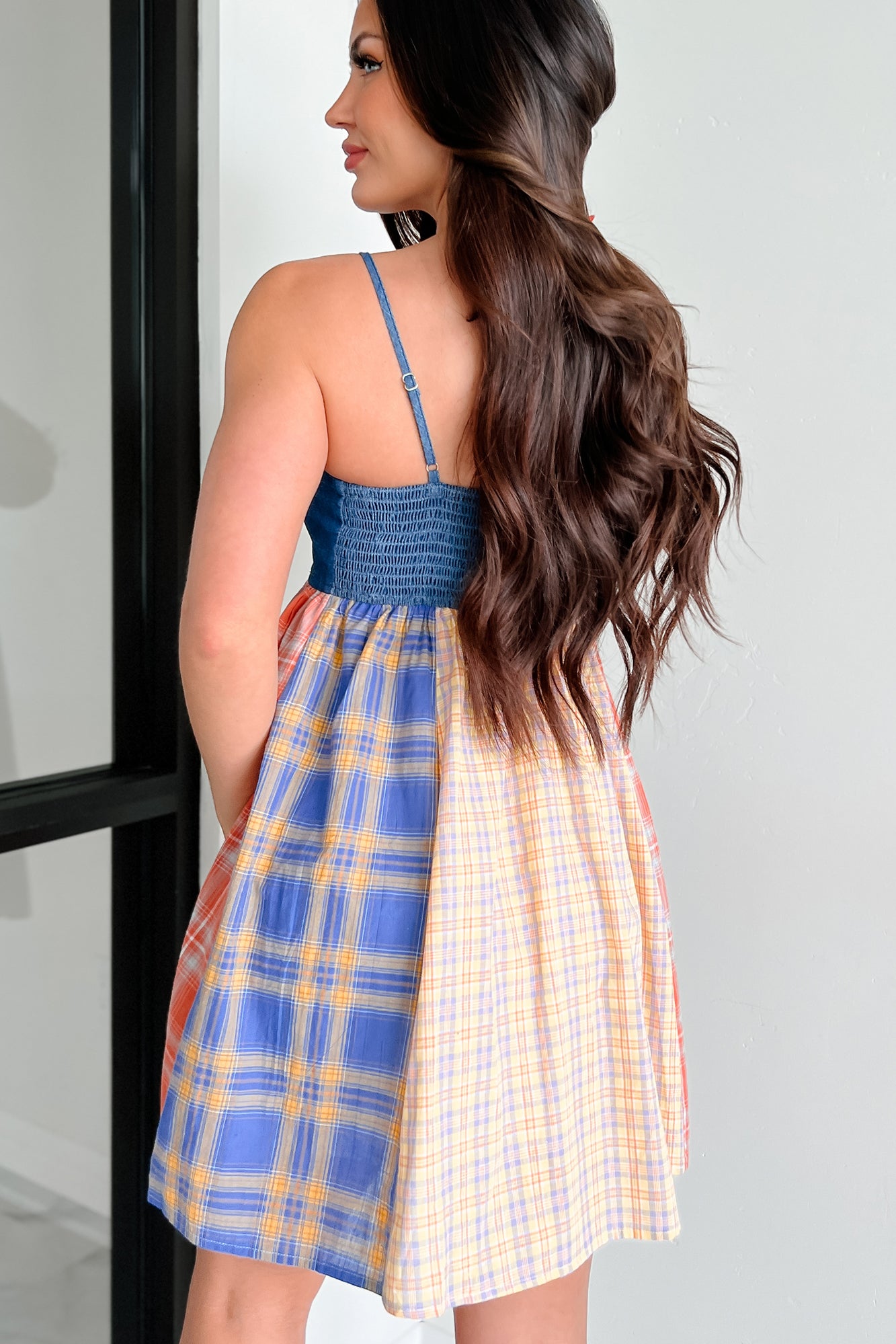 Punk Goes Cute Denim Plaid Mini Dress (Multi)-The Formal Wear