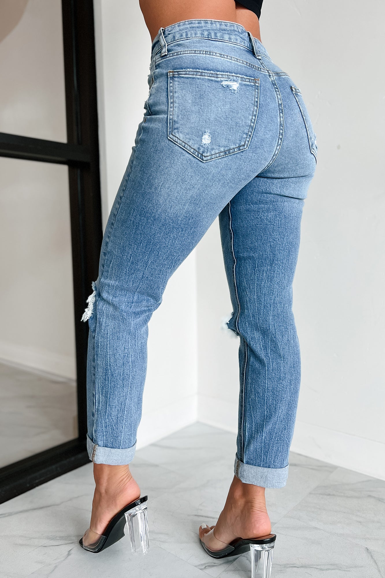 Barry High Rise Distressed Boyfriend Jeans (Medium Denim)-The Formal Wear